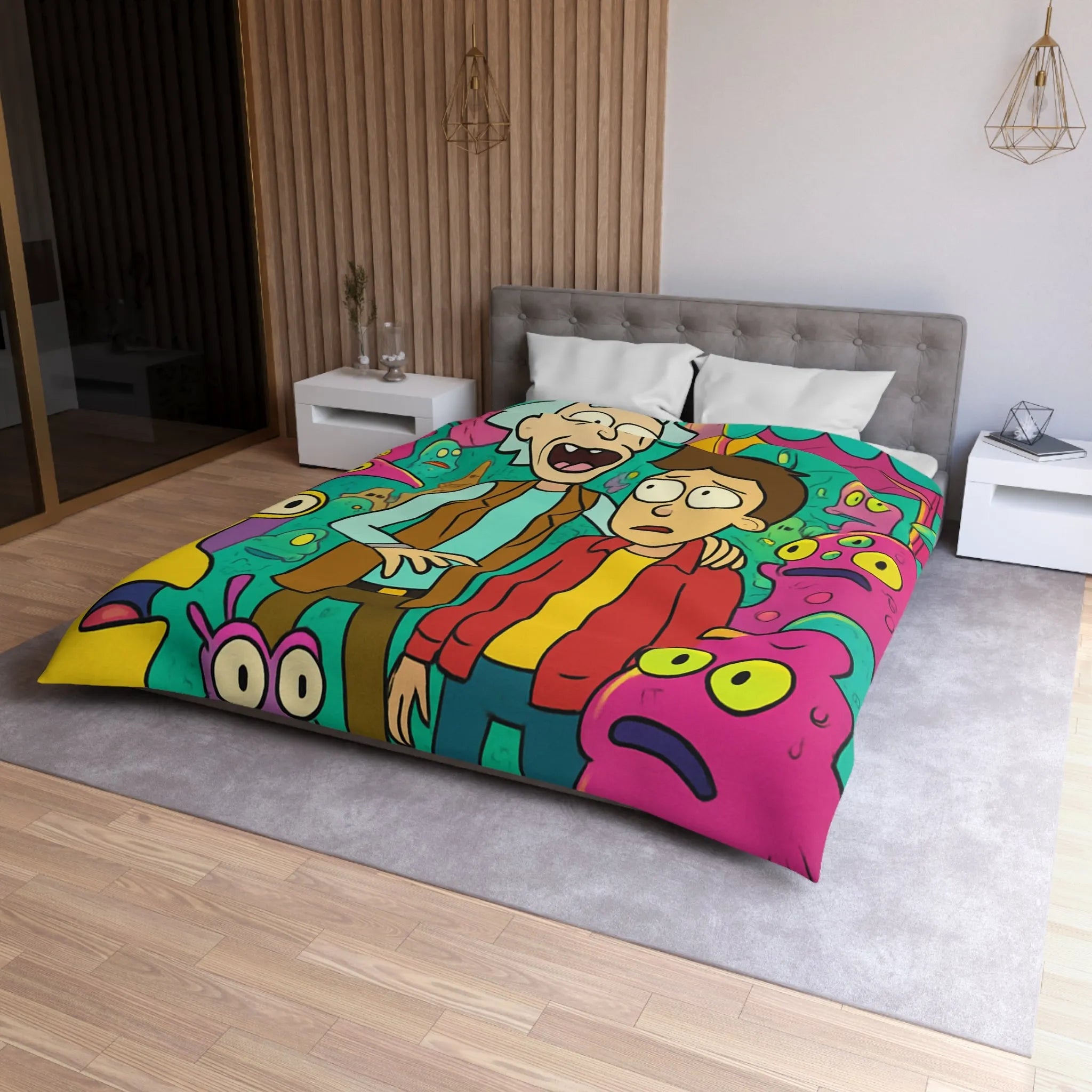 Housse de couette extravagante avec motifs extraterrestres et ambiance science-fiction colorée animée