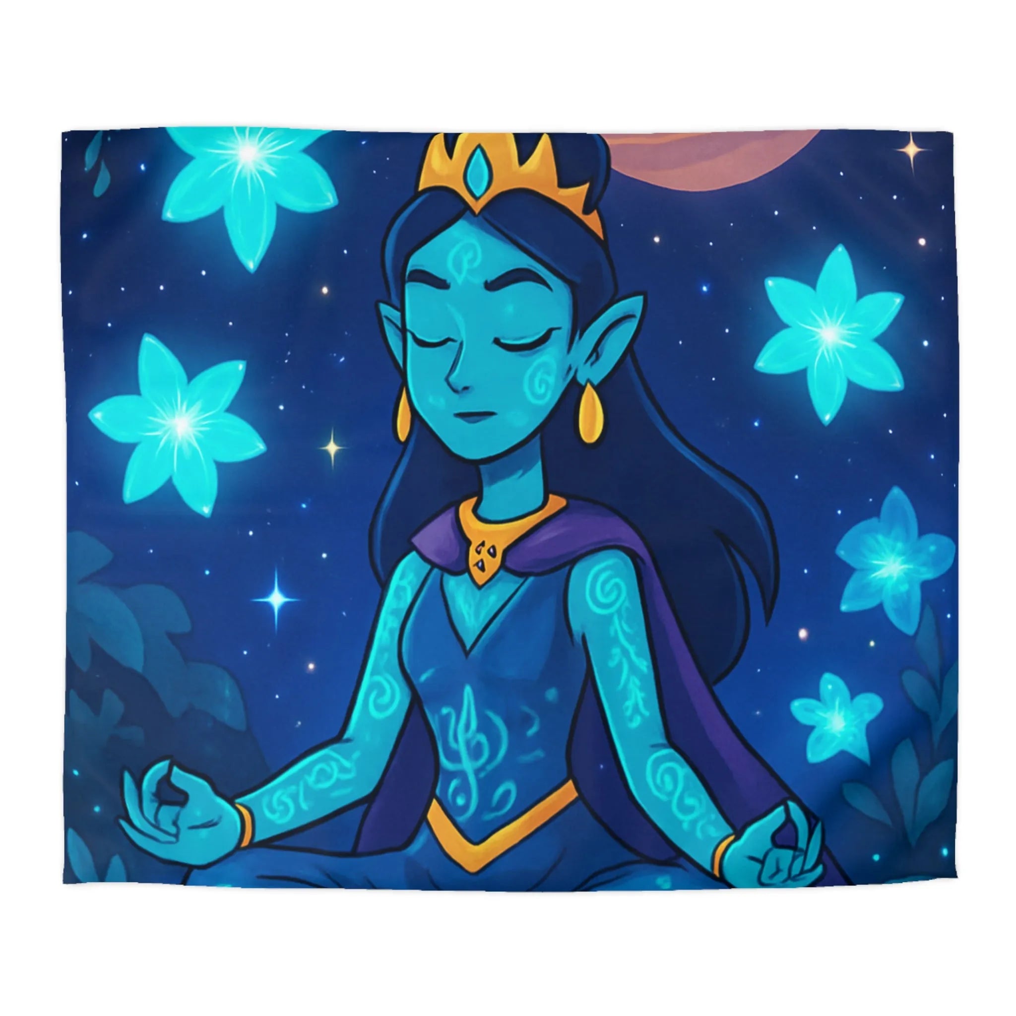 Housse de Couette Élégante avec Déesse Méditative et Étoiles, Ambiance Nocturne Mystique