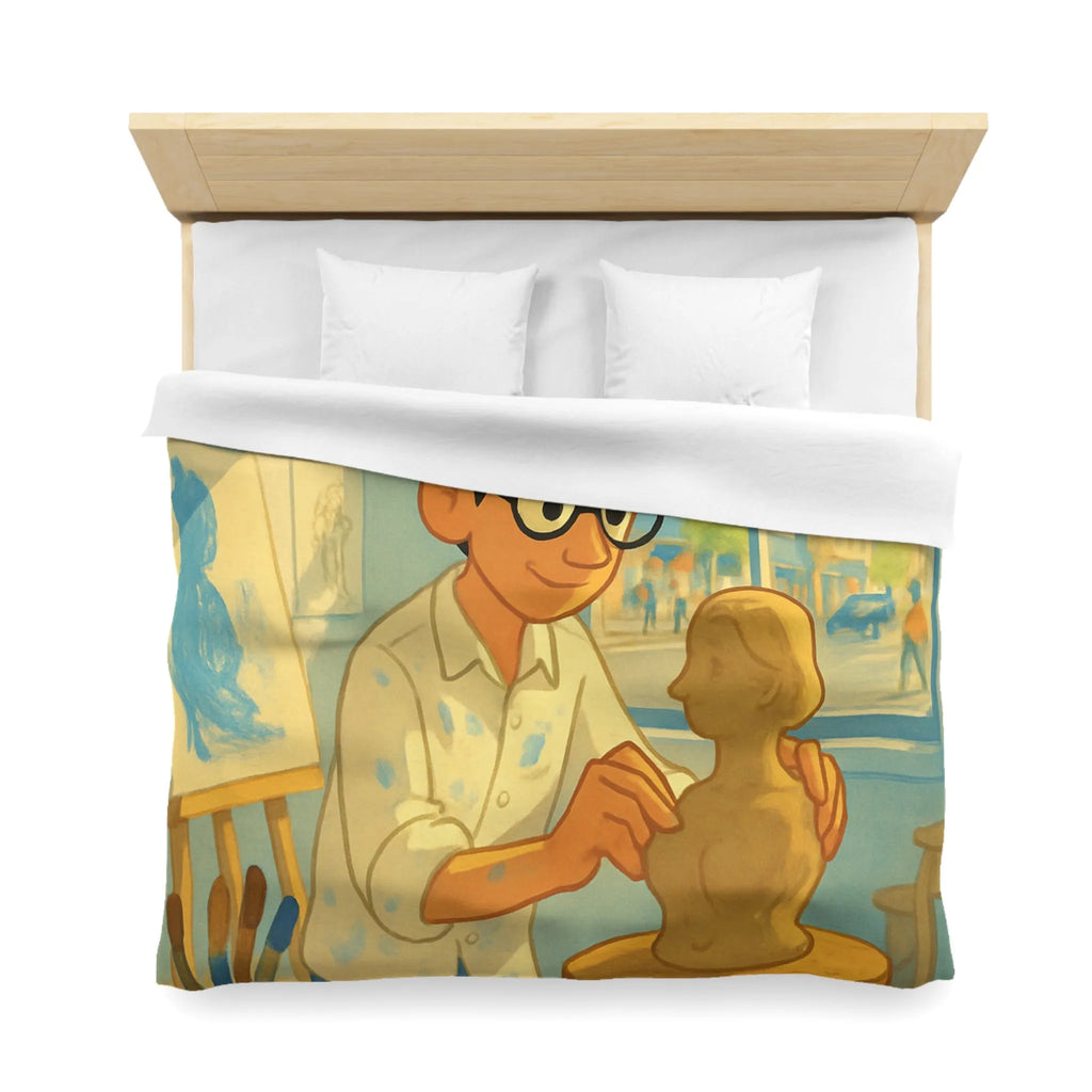 Housse de couette artistique avec design de studio de sculpture lumineusement coloré