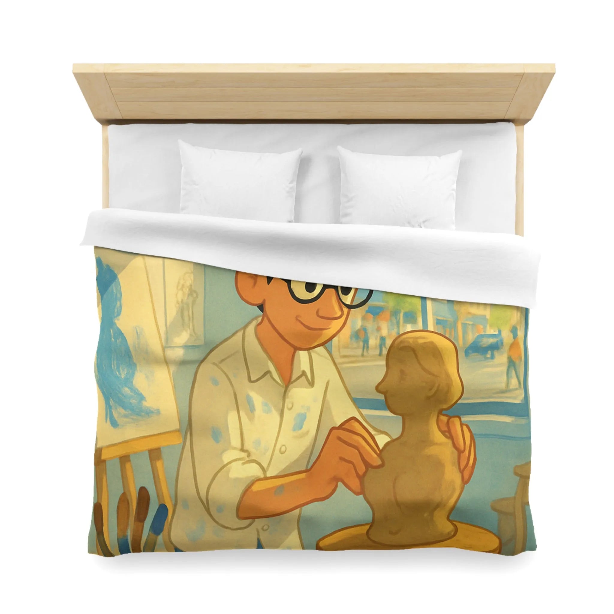 Housse de couette artistique avec design de studio de sculpture lumineusement coloré