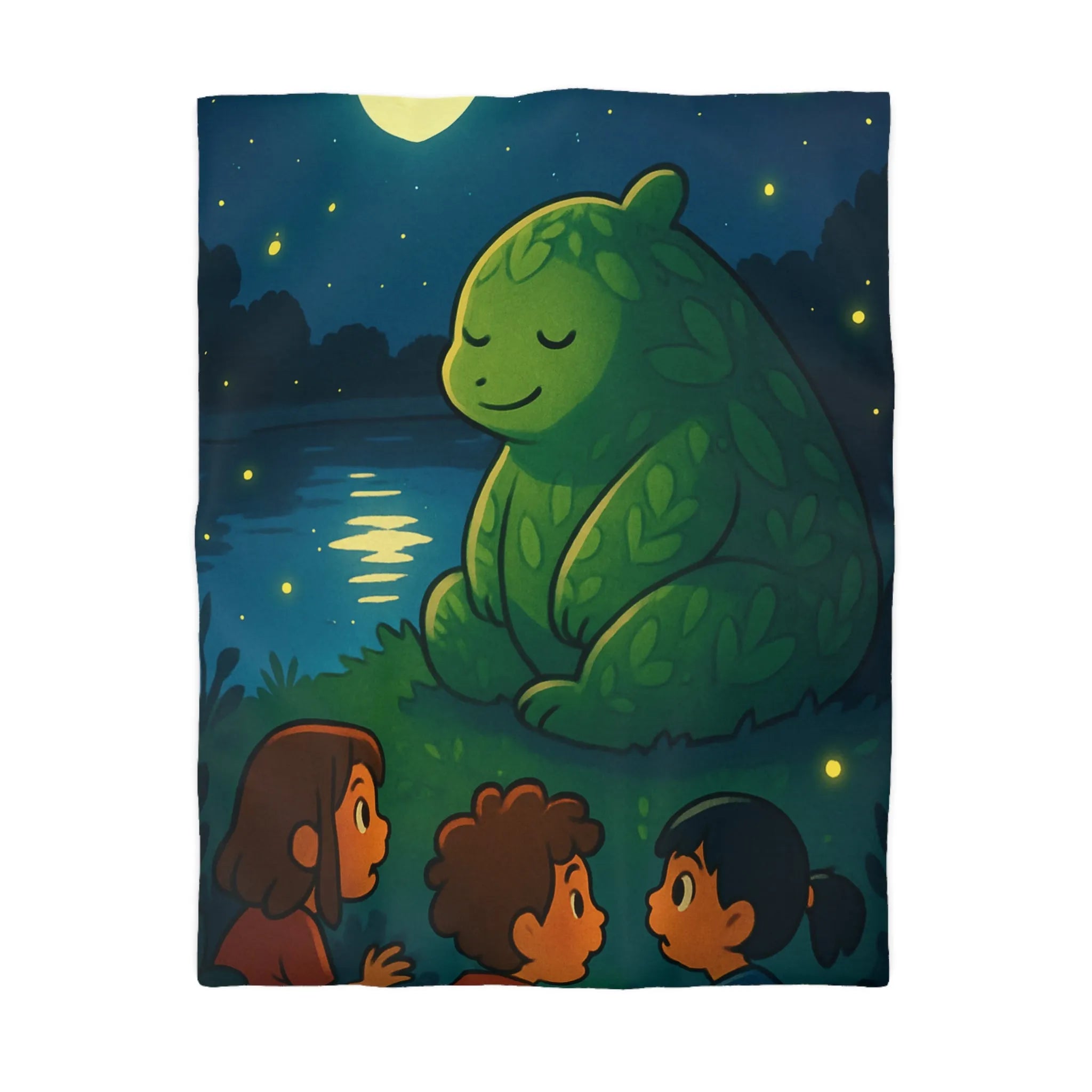 Housse de Couette Enchantée avec Ours Feuillu, Enfants et Nuit Étoilée