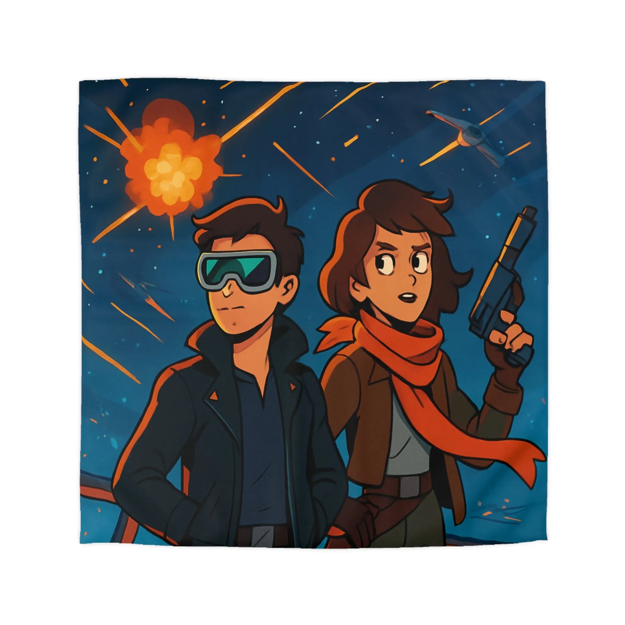 Housse de couette aventure galactique avec pilotes intrépides et bataille spatiale épique