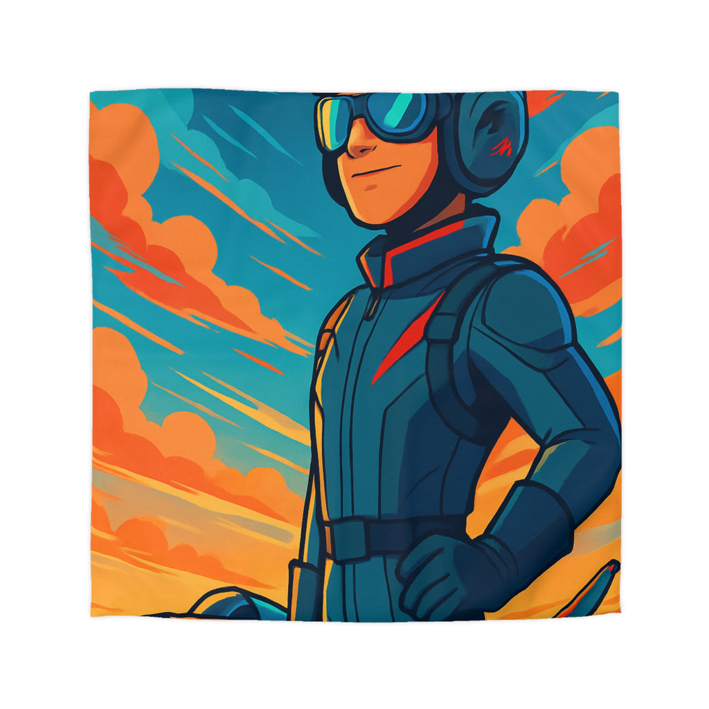 Housse de couette pilote aviateur dessin animé coloré ciel flamboyant jet moderne