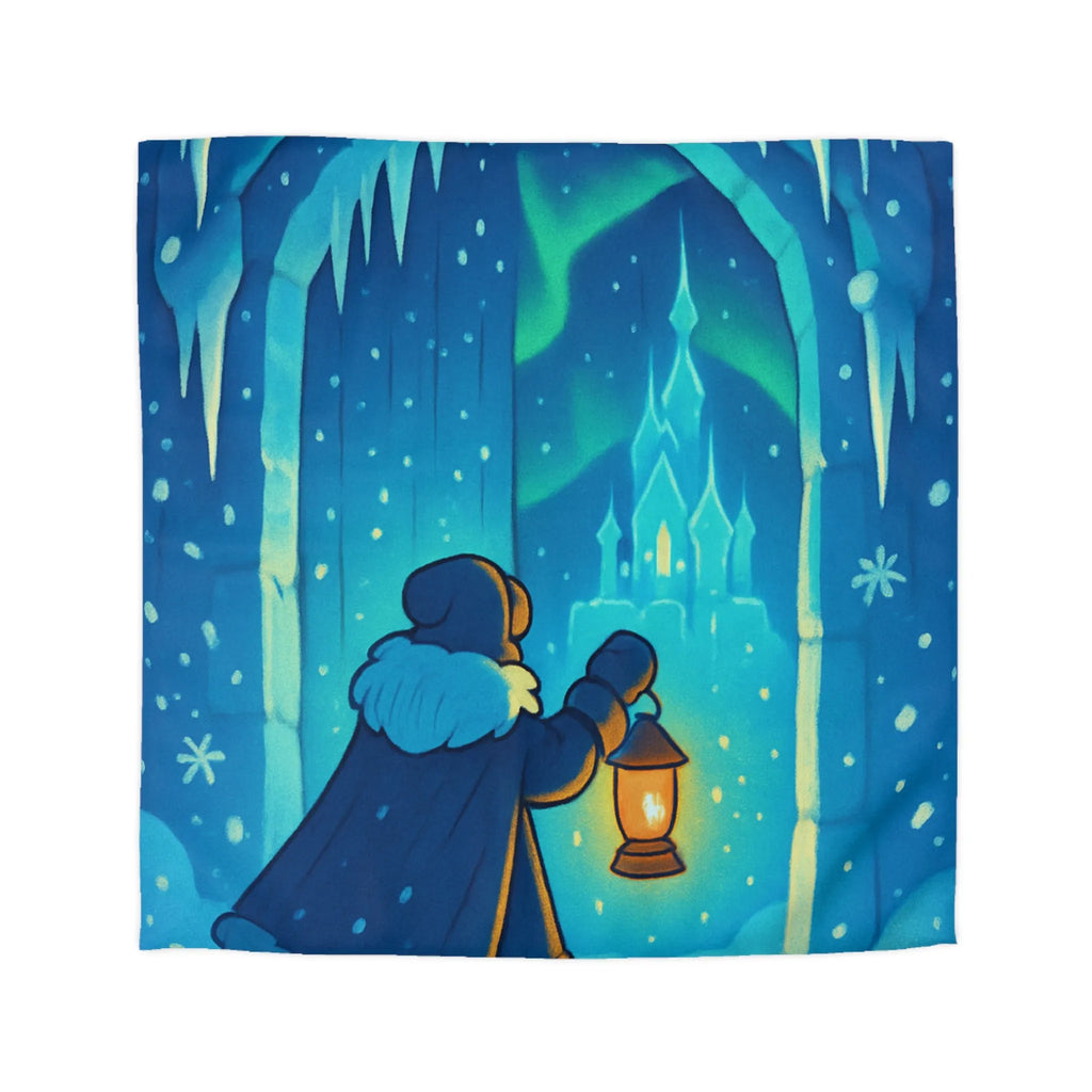 Housse de couette hivernale avec scène lumineuse de paysage enneigé et féérique