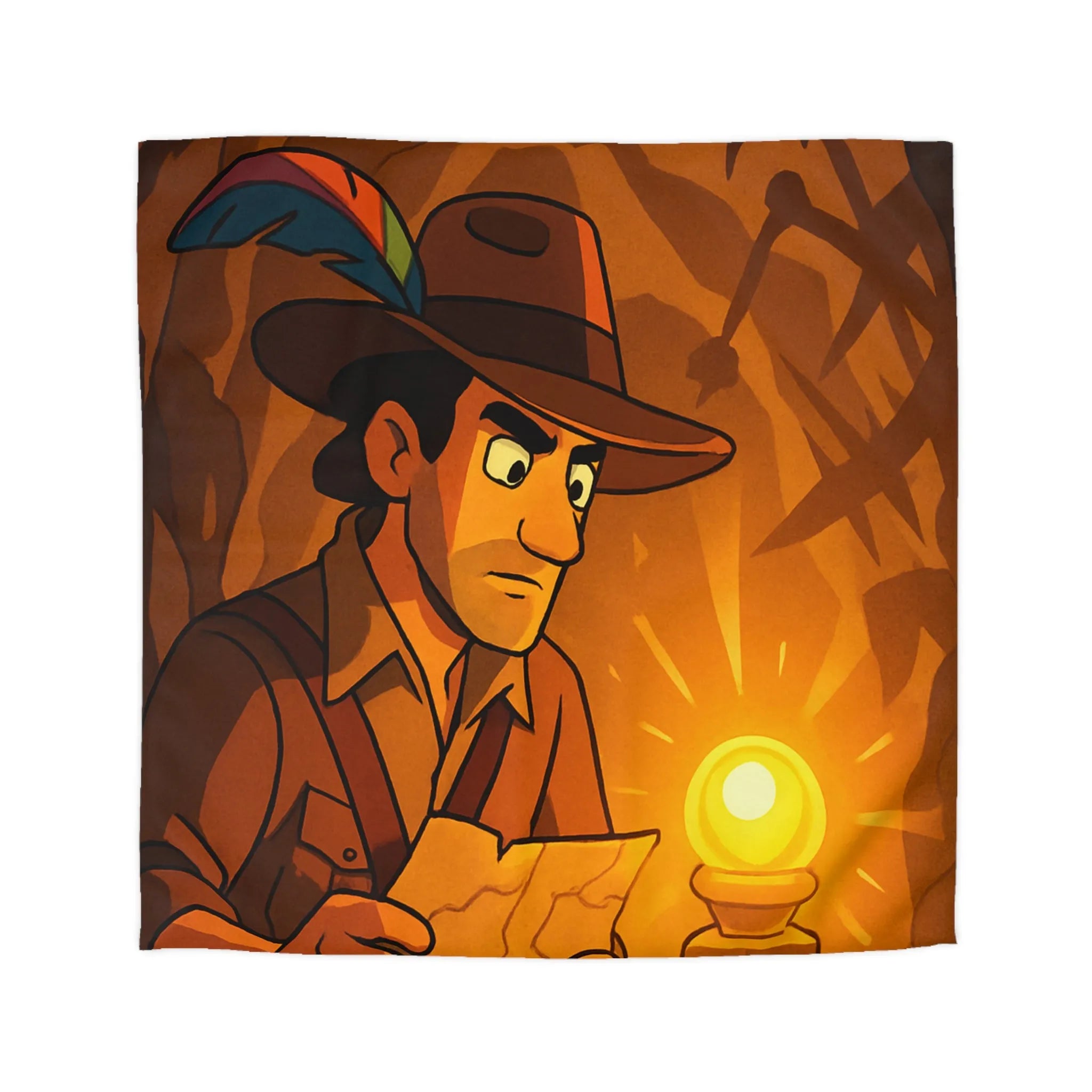 Housse de couette exploration mystérieuse avec lumière dorée et carte ancienne