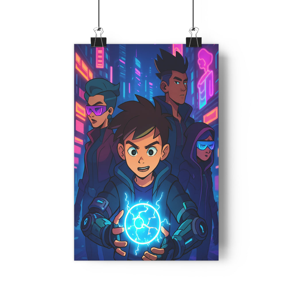 Poster décoratif anime cyberpunk néon bleu rose futuriste chambre bureau électrique unique ambiance qualité