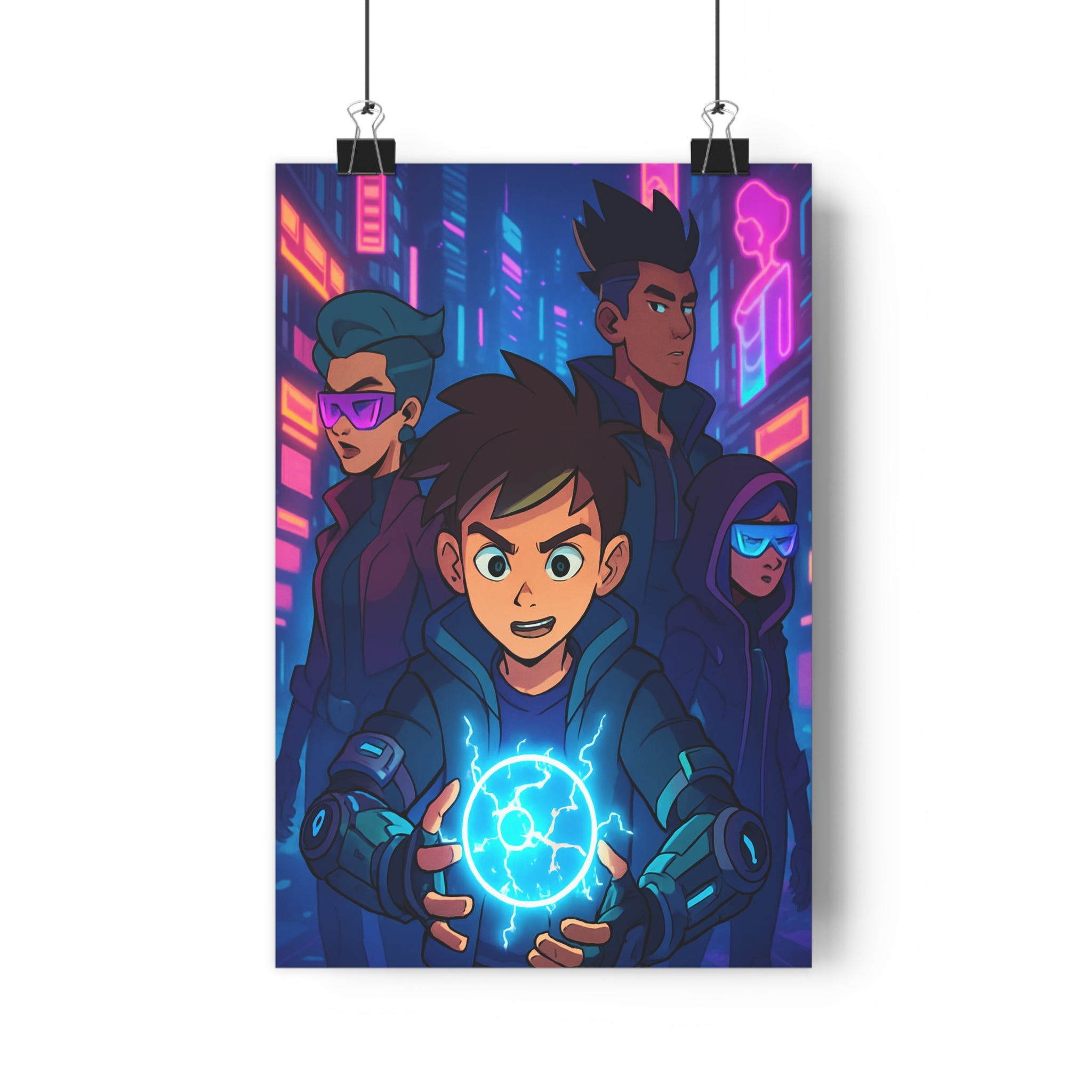 Poster décoratif anime cyberpunk néon bleu rose futuriste chambre bureau électrique unique ambiance qualité