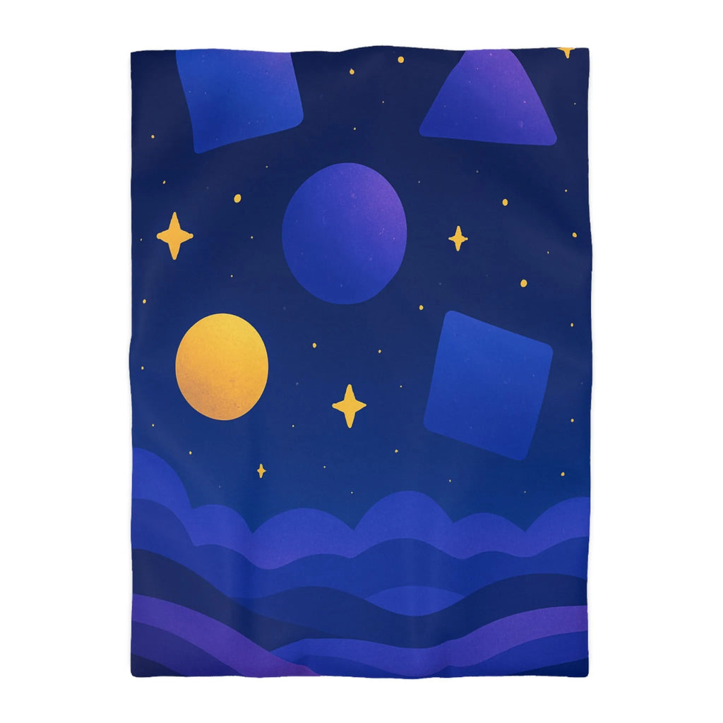 Housse de couette géométrique abstraite avec formes colorées et ciel étoilé nocturne