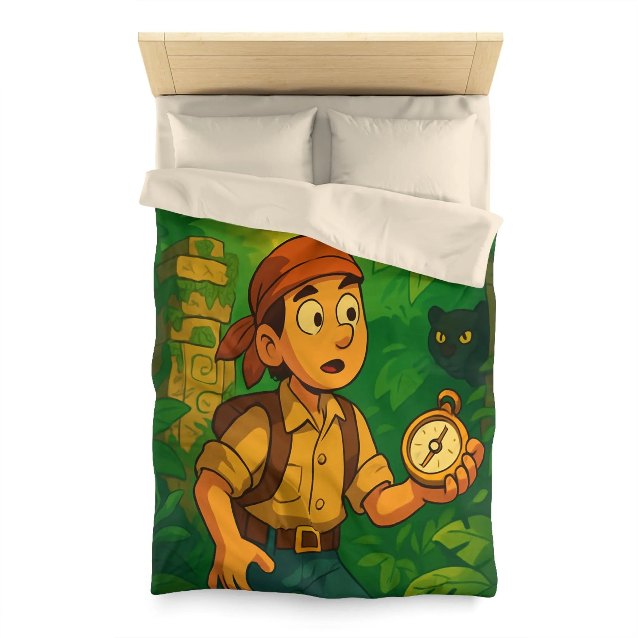 Exploration jungle animée avec boussole, perroquet, serpent et léopard pour chambre exotique