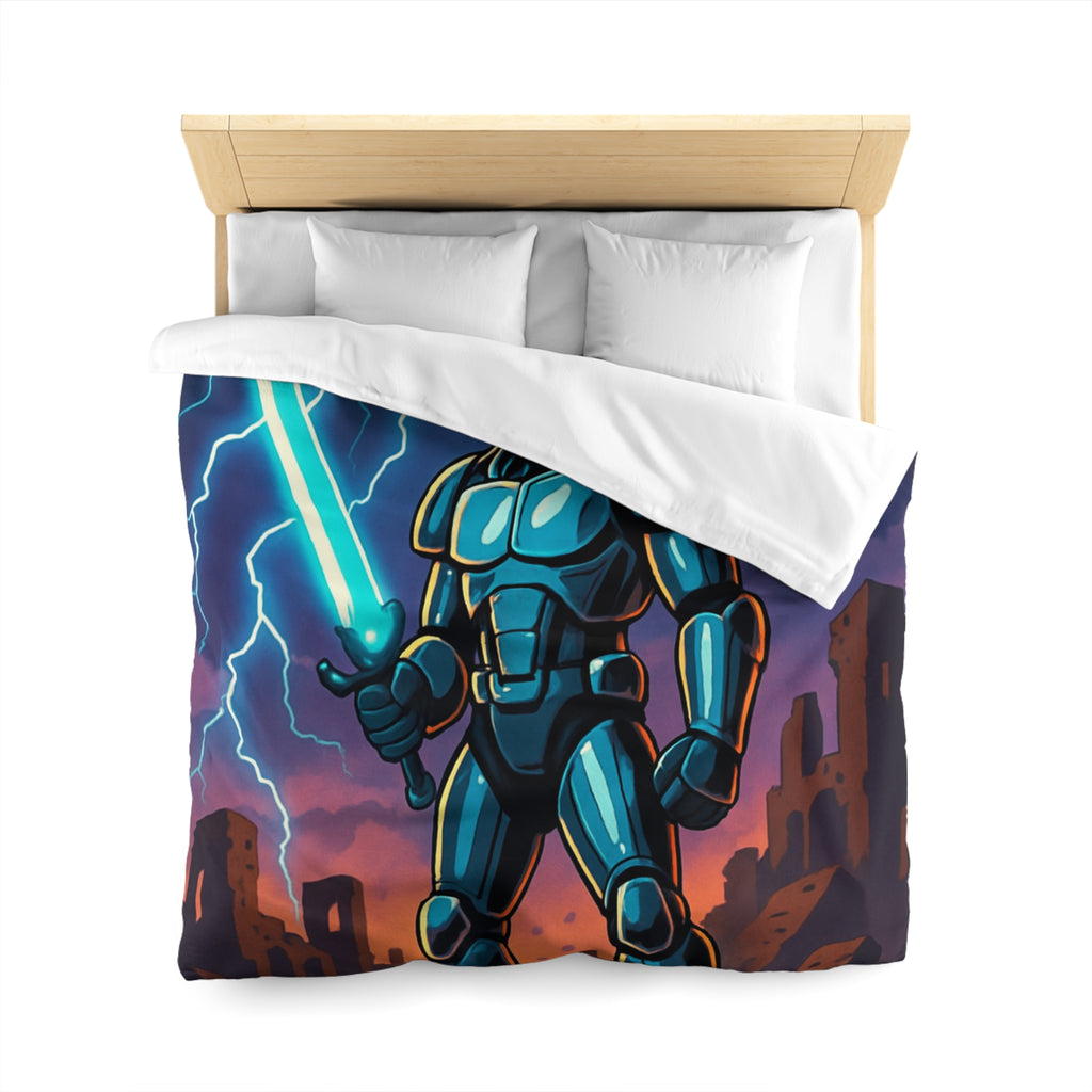 Housse de Couette Sci-Fi avec Guerrier en Armure et Paysage Apocalyptique