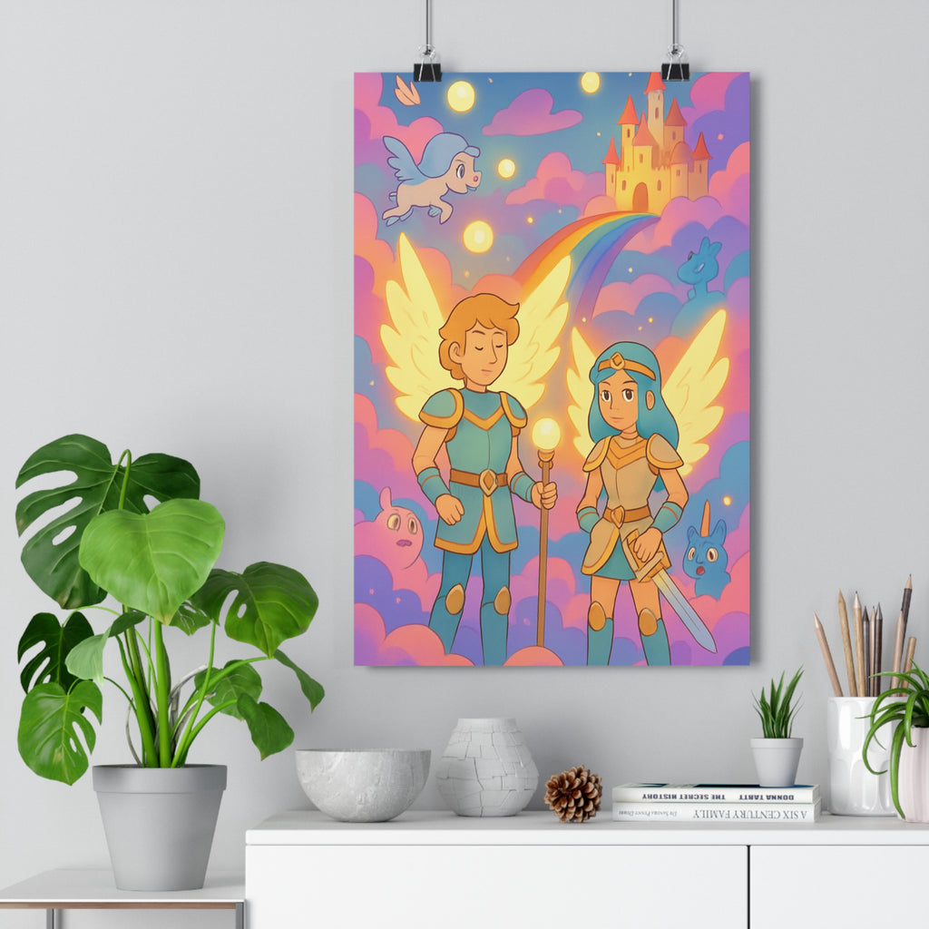 Poster décoratif pastel onirique féerique chambre enfant coloré magique aventure épique rêveurs nuages fantastique