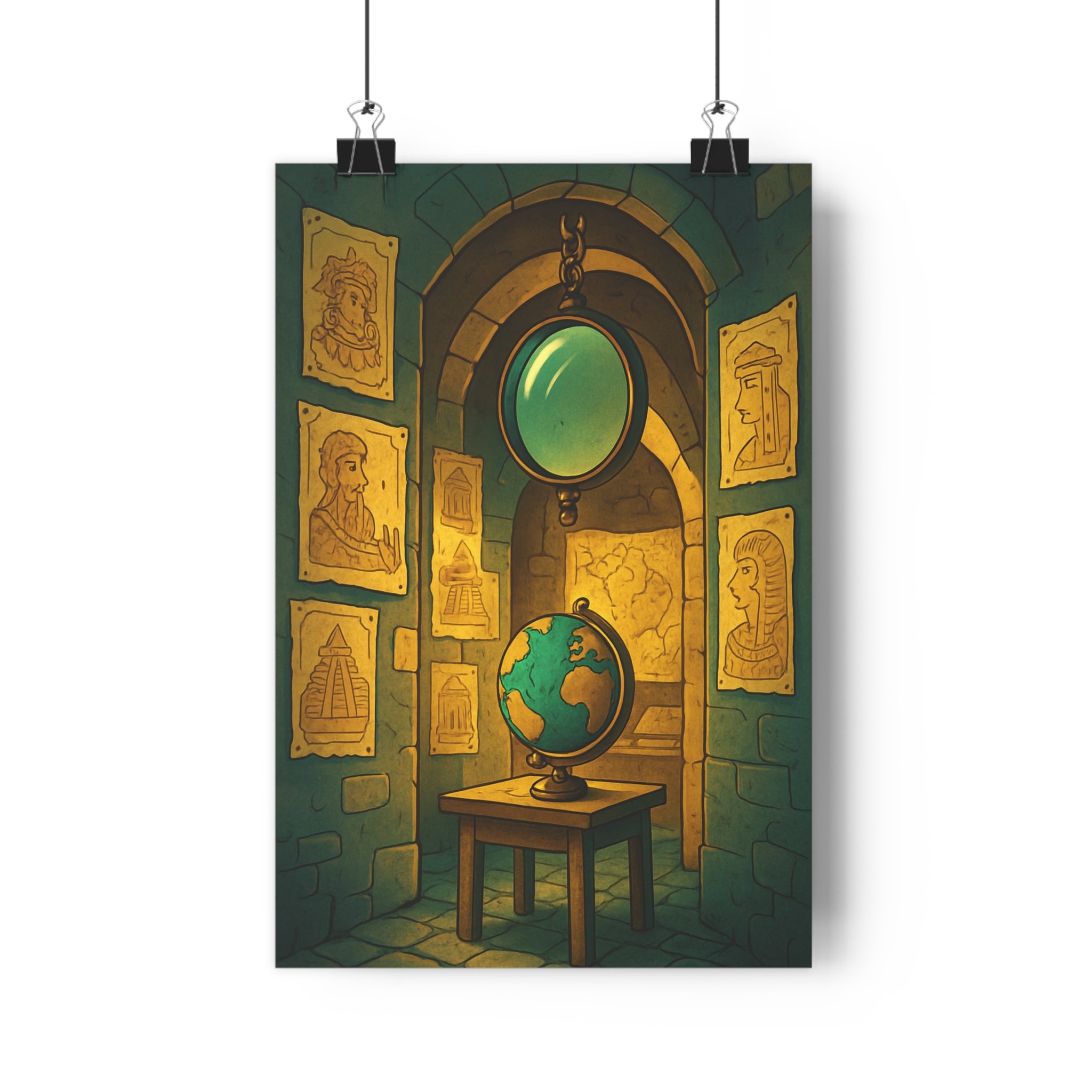 Poster décoratif mystique cartoon bleu or historique salon chambre intrigant ambiance murale unique qualité