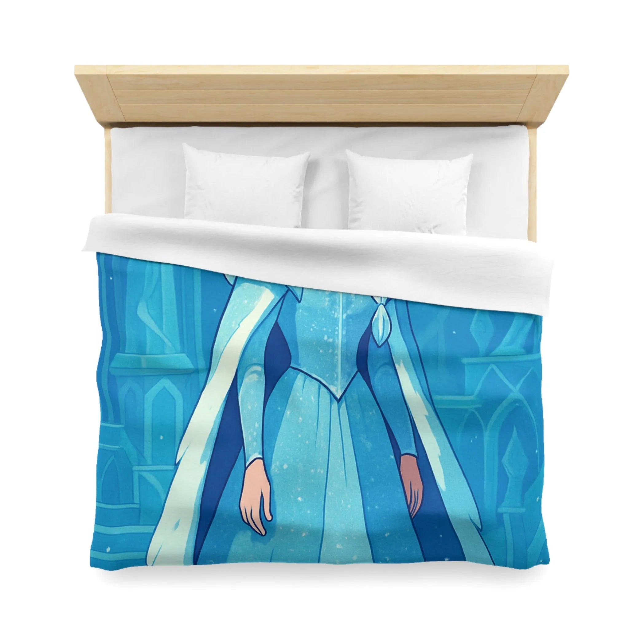 Éblouissante Housse de Couette Reine des Glaces Bleue avec Aurora Boréale et Château