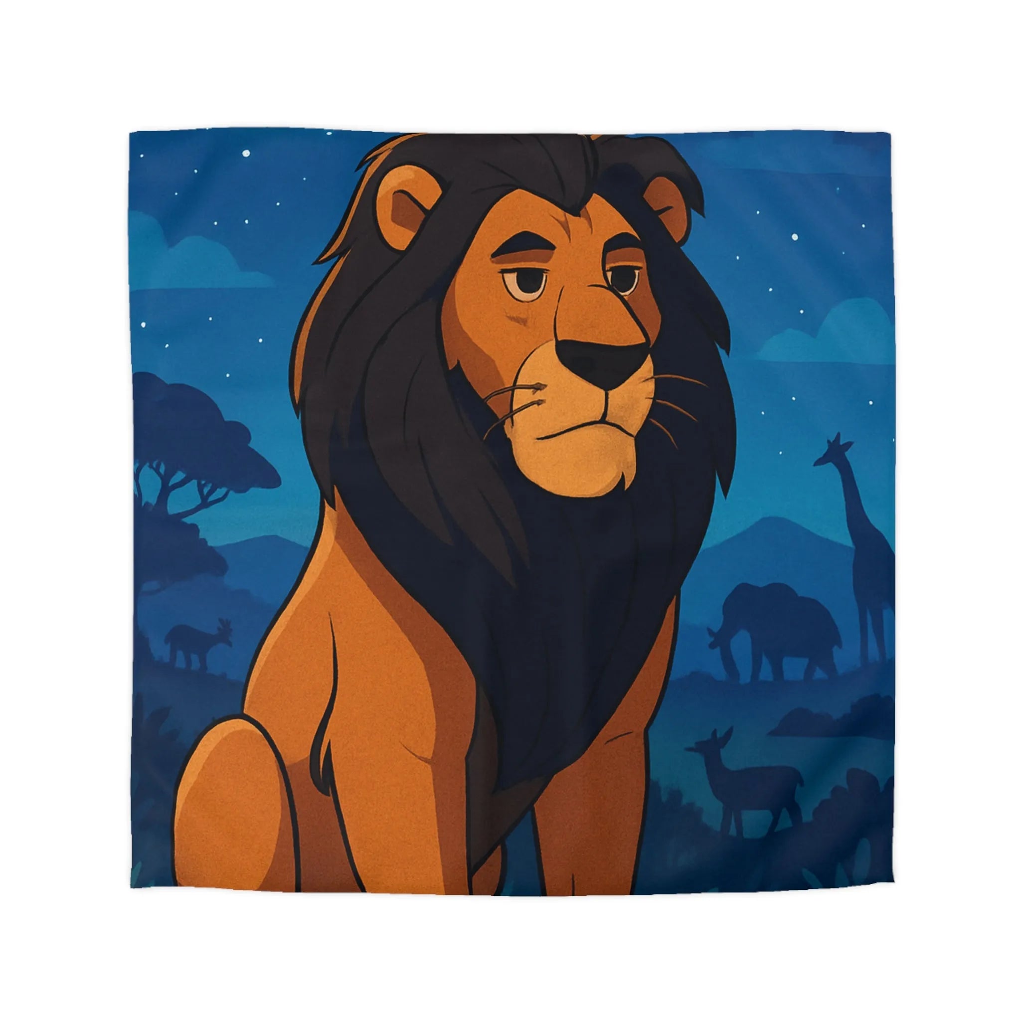 Housse de couette lion majestueux sous lune brillante pour chambre enfant rêveuse et aventurière