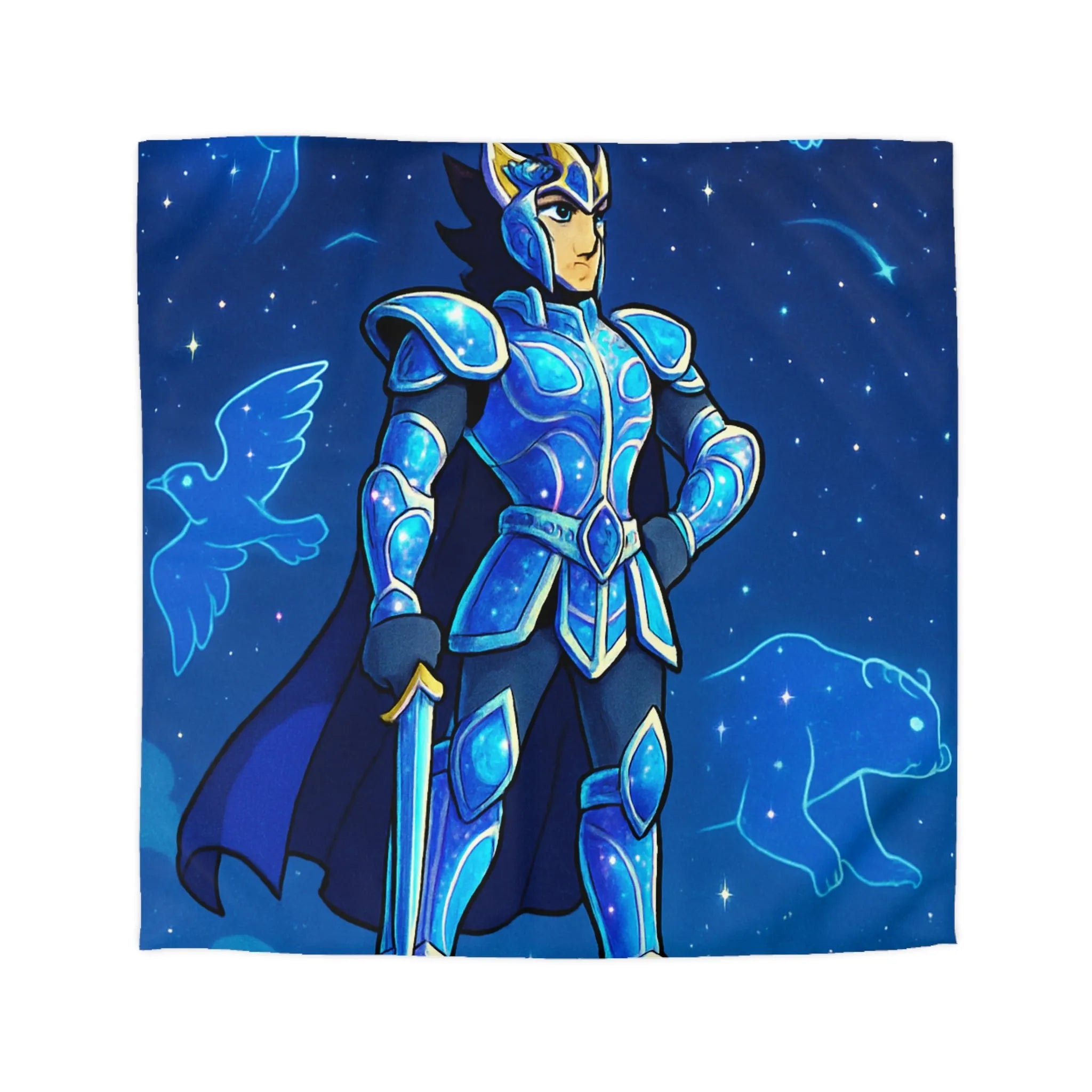 Housse de couette chevalier céleste avec constellations animales bleu nuit magique