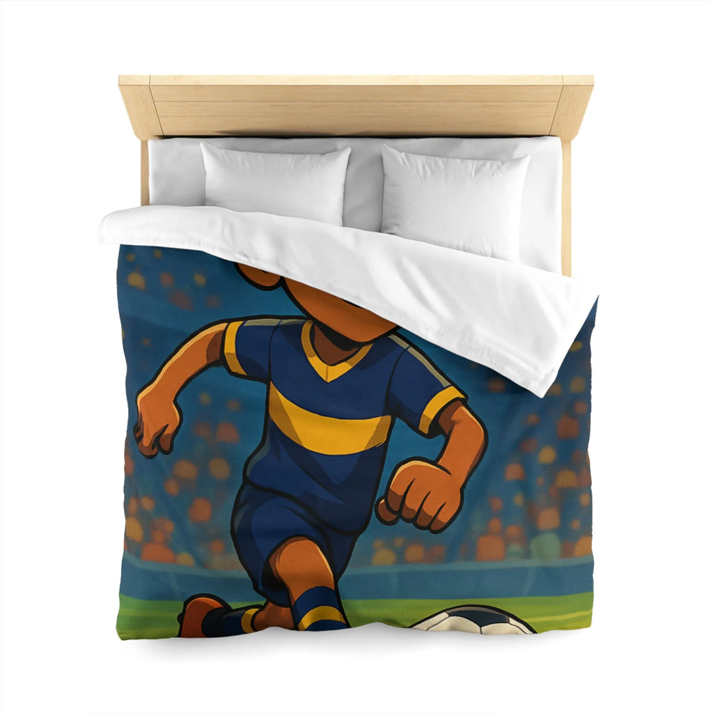 Housse de Couette Enfant Footballeur Dessin Animé, Terrain de Jeu Lumineux Sportif