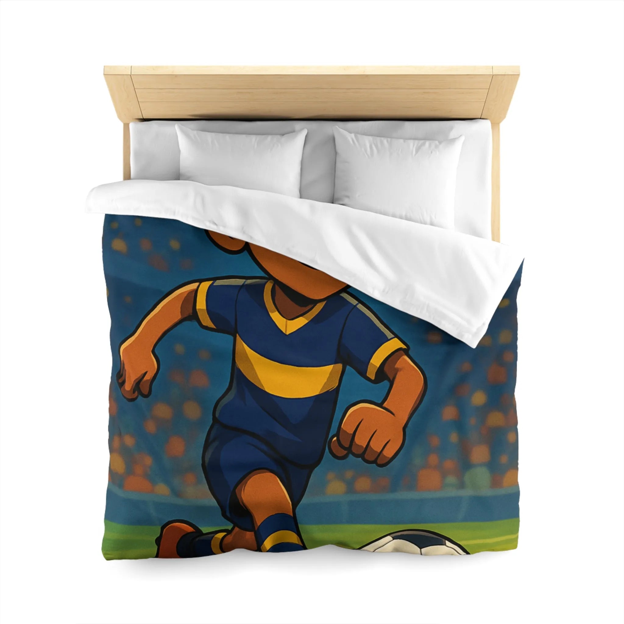 Housse de Couette Enfant Footballeur Dessin Animé, Terrain de Jeu Lumineux Sportif