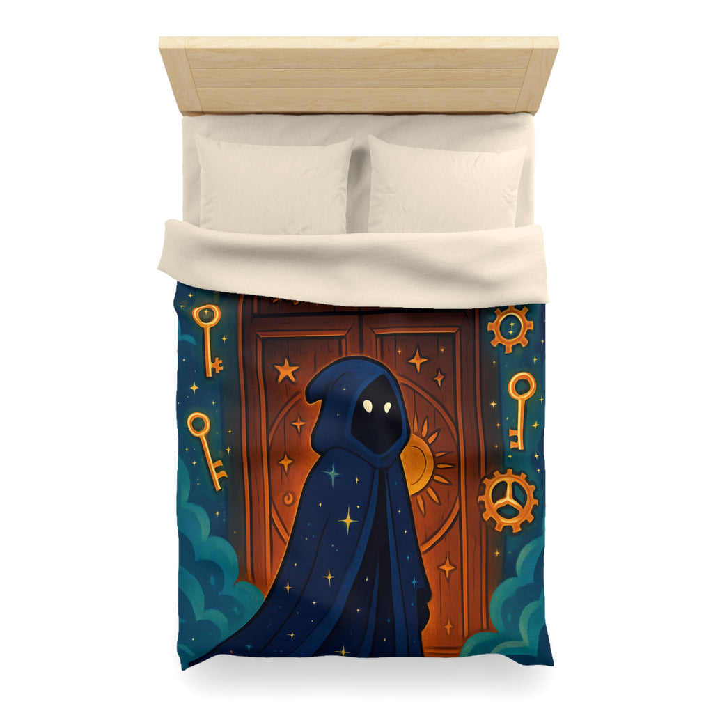 Housse de couette mystique avec capuche étoilée, porte magique et clés dorées