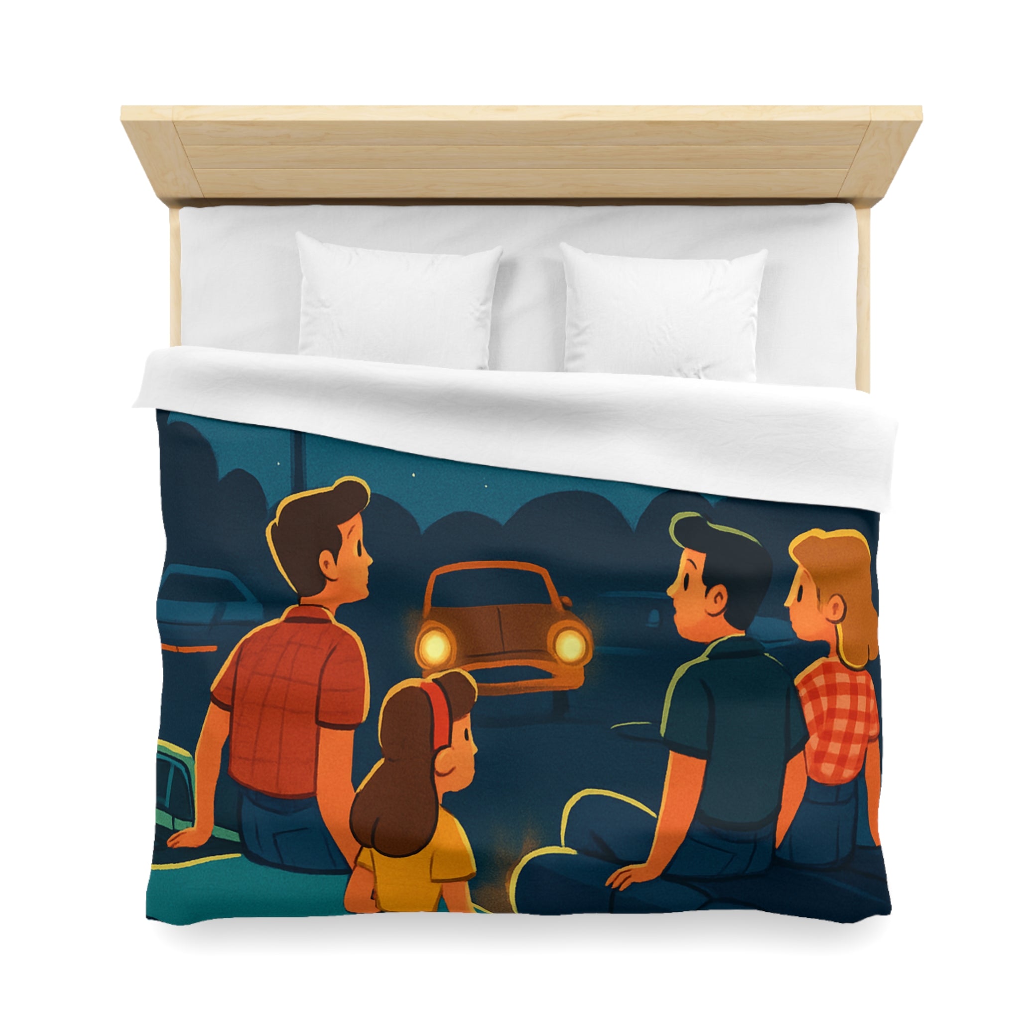 Housse de couette rétro cinéma de voitures sous un ciel étoilé fantastique