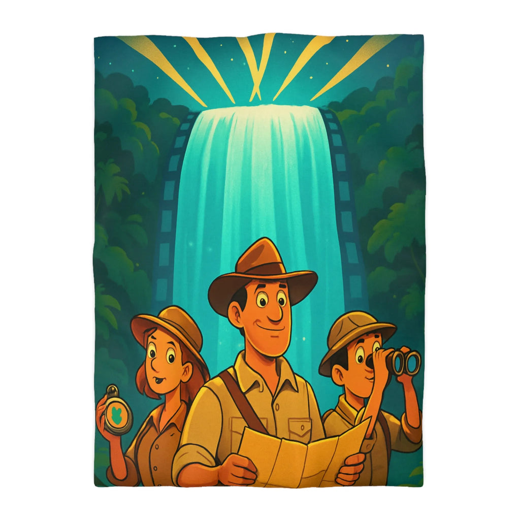 Housse de Couette Aventure Jungle Cascade Éclatante Exploration Famille Style Dessin Dessiné