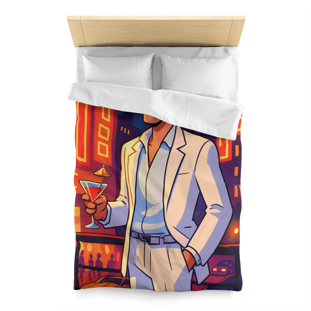 Housse de Couette Élégante avec Illustration Nocturne, Martini et Élégant Costume Blanc