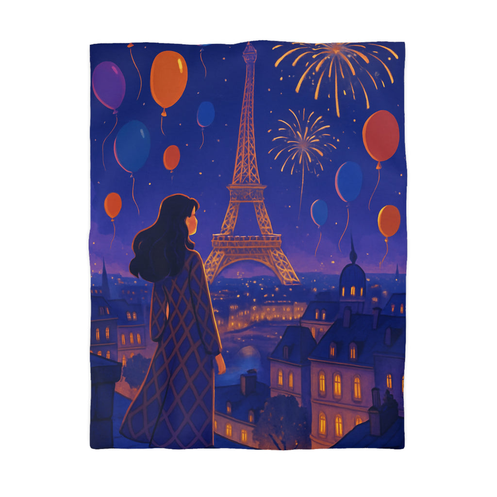Housse de couette Paris rêveur avec feux d'artifice et ballons colorés nocturnes