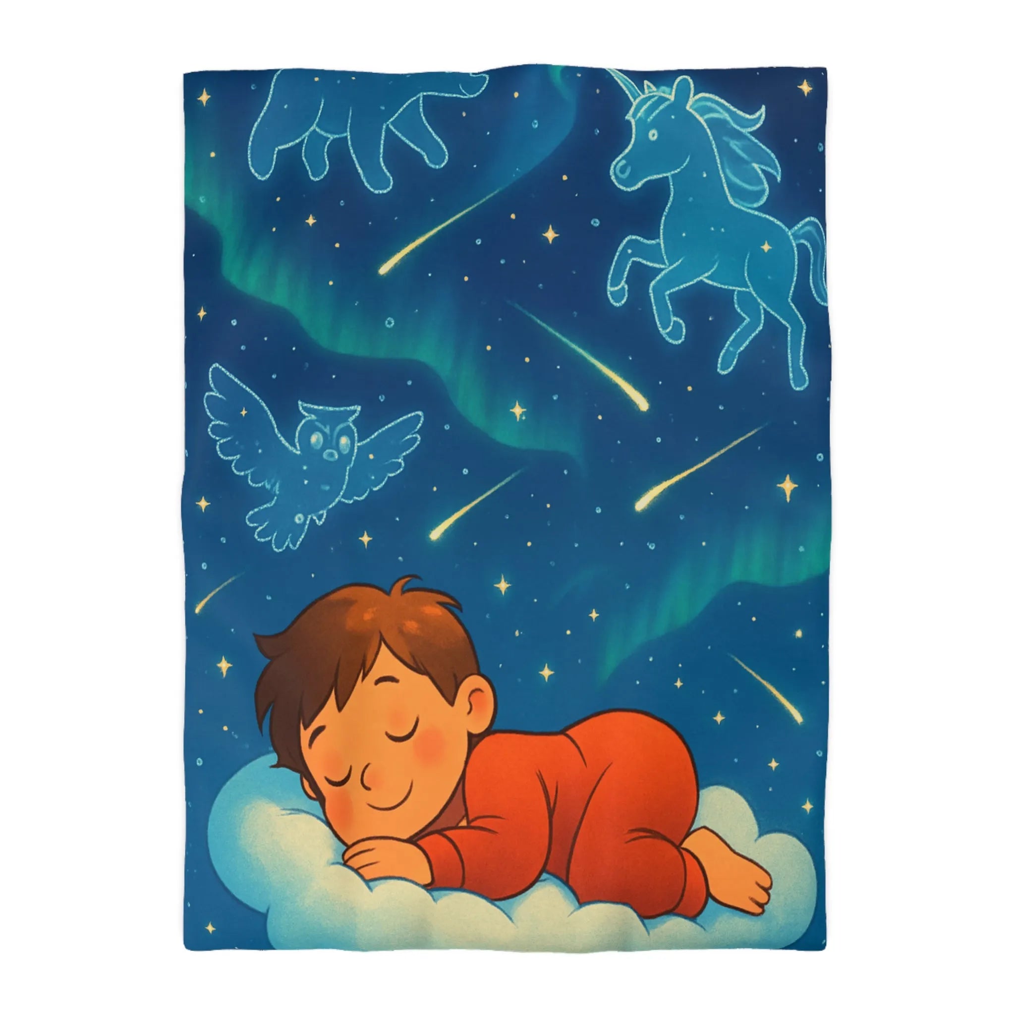 Housse de couette enfant étoilée avec animaux et motifs célestes colorés