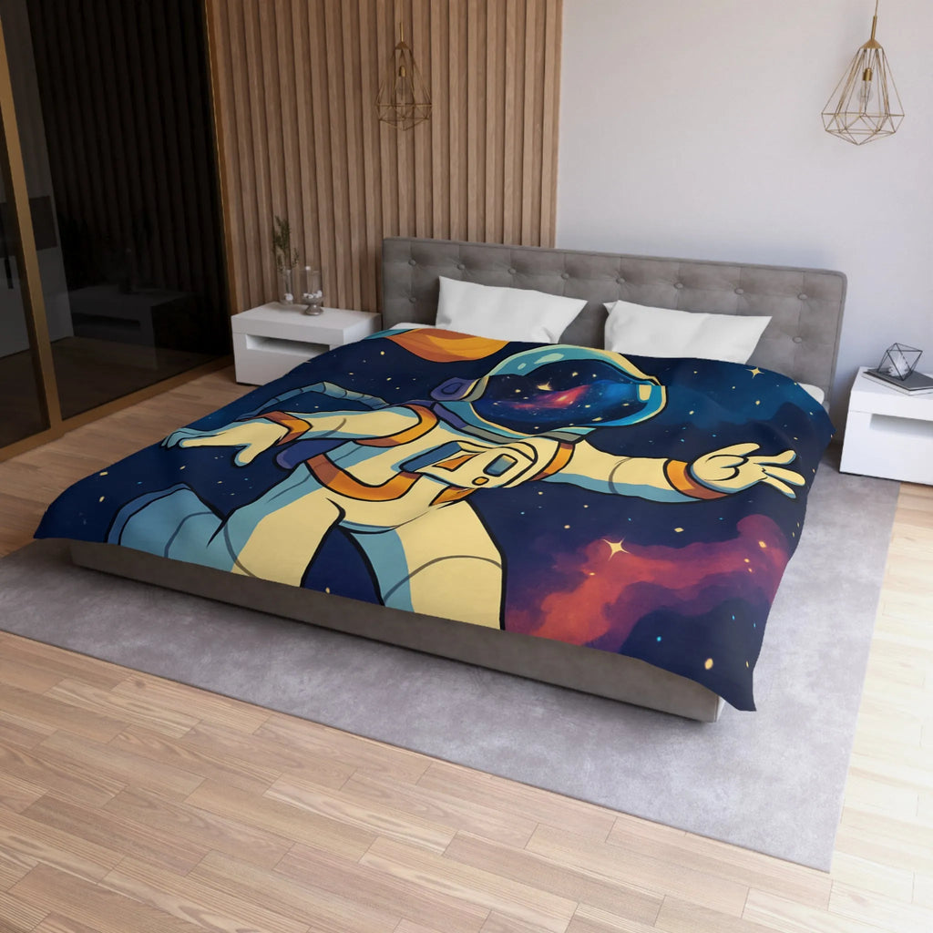 Housse de couette avec astronaute, planète et fusée dans l'espace étoilé coloré