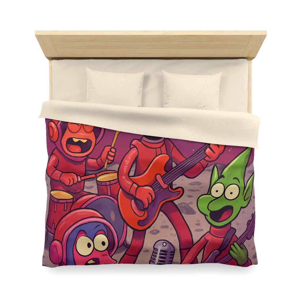 Housse de Couette Éclectique avec Aliens Musiciens sous Ciel Étoilé pour Chambre Unique