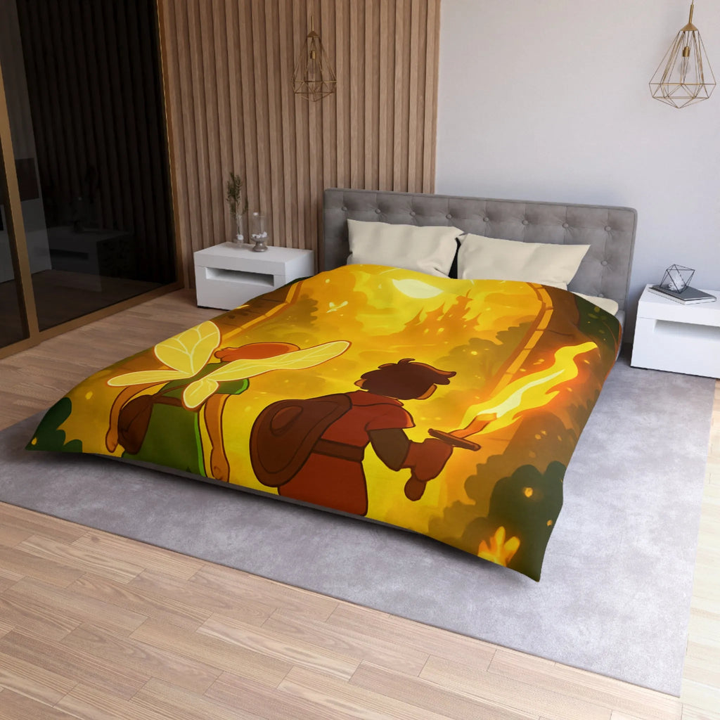 Housse de couette féerique avec fées et aventuriers dans une forêt enchantée magique