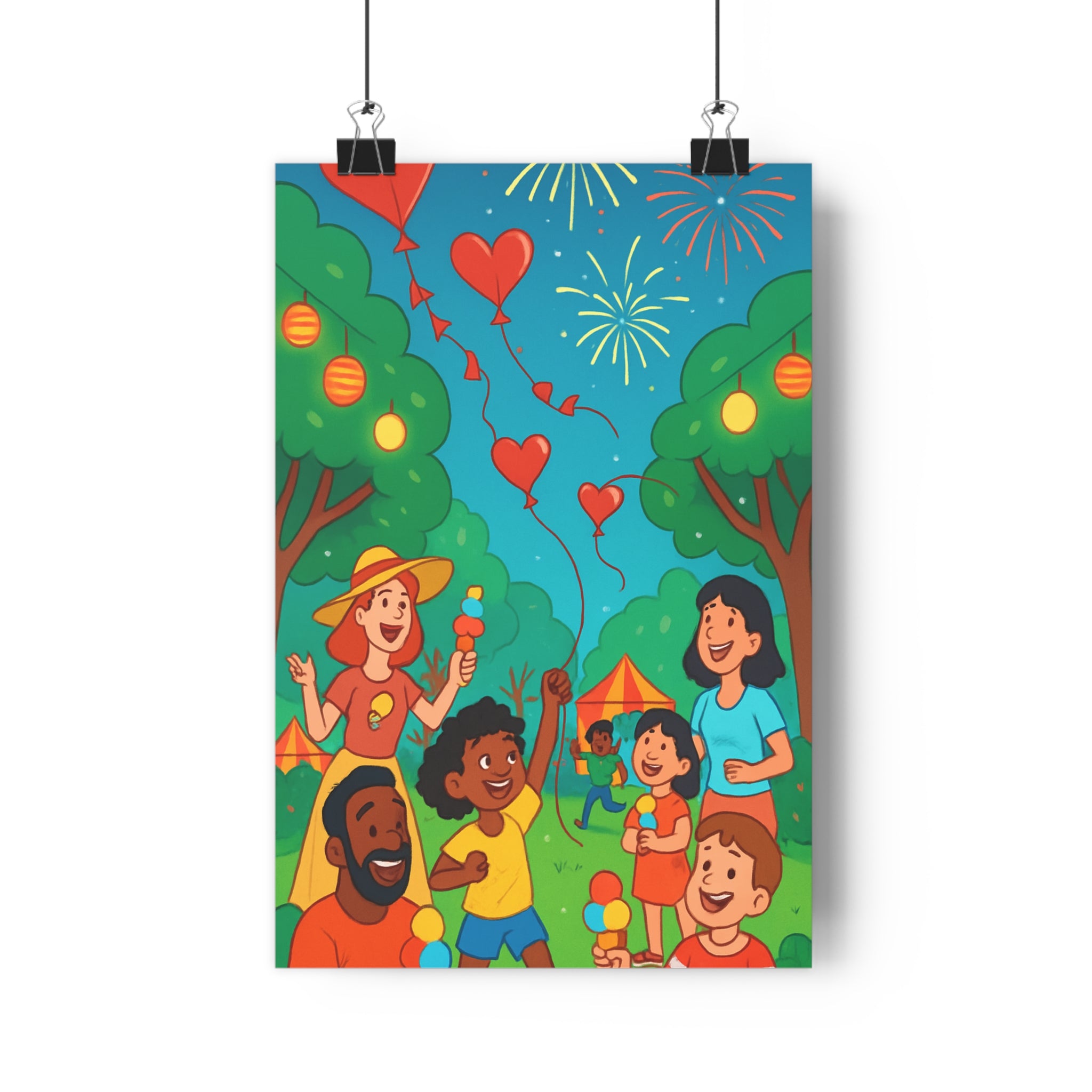 Poster décoratif couleurs vives joyeux parc famille enfants salon moderne convivial artistique tendance qualité