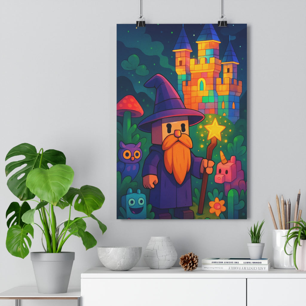 Poster décoratif mystique enchanté chambre enfant sorcier licorne hibou coloré lumineux joyeux magique qualité