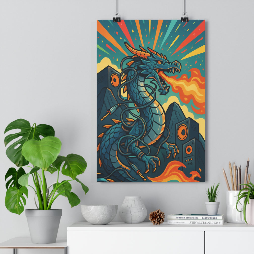 Poster décoratif dragon métallique fantastique sciencefiction coloré dynamique salon chambre moderne futuriste 30x46 énergiquement