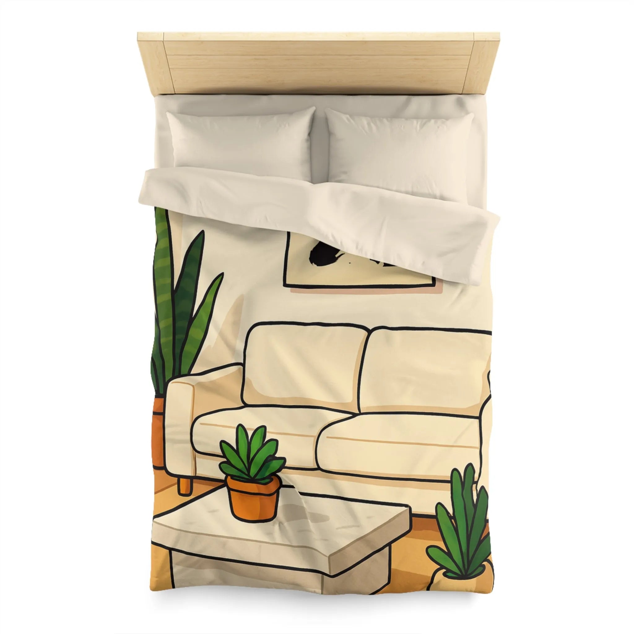 Housse de Couette Élégante avec Design Graphique Moderne et Plantes Vertes Décoratives