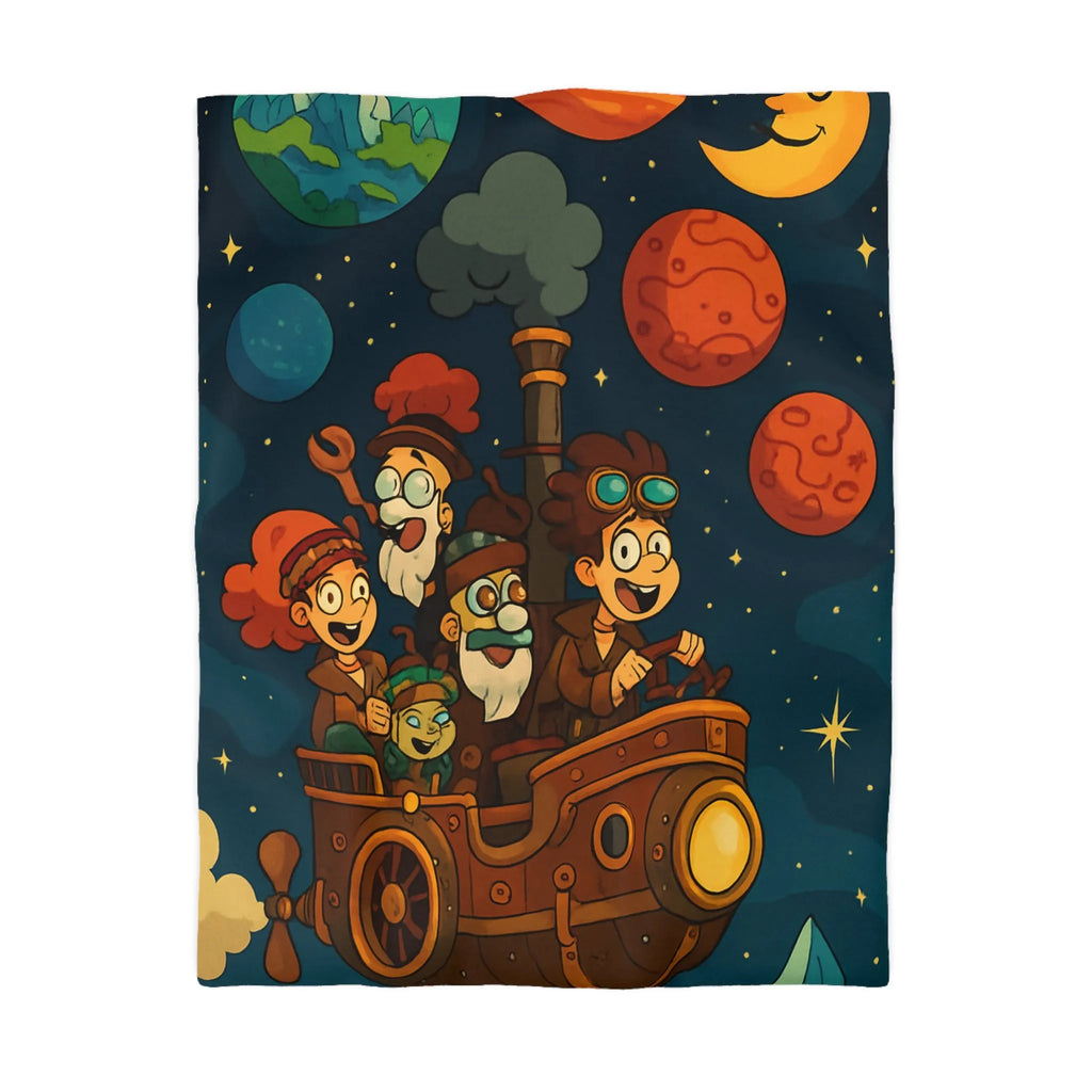 Housse de couette magique pour enfant avec voyage spatial et planètes souriantes colorées