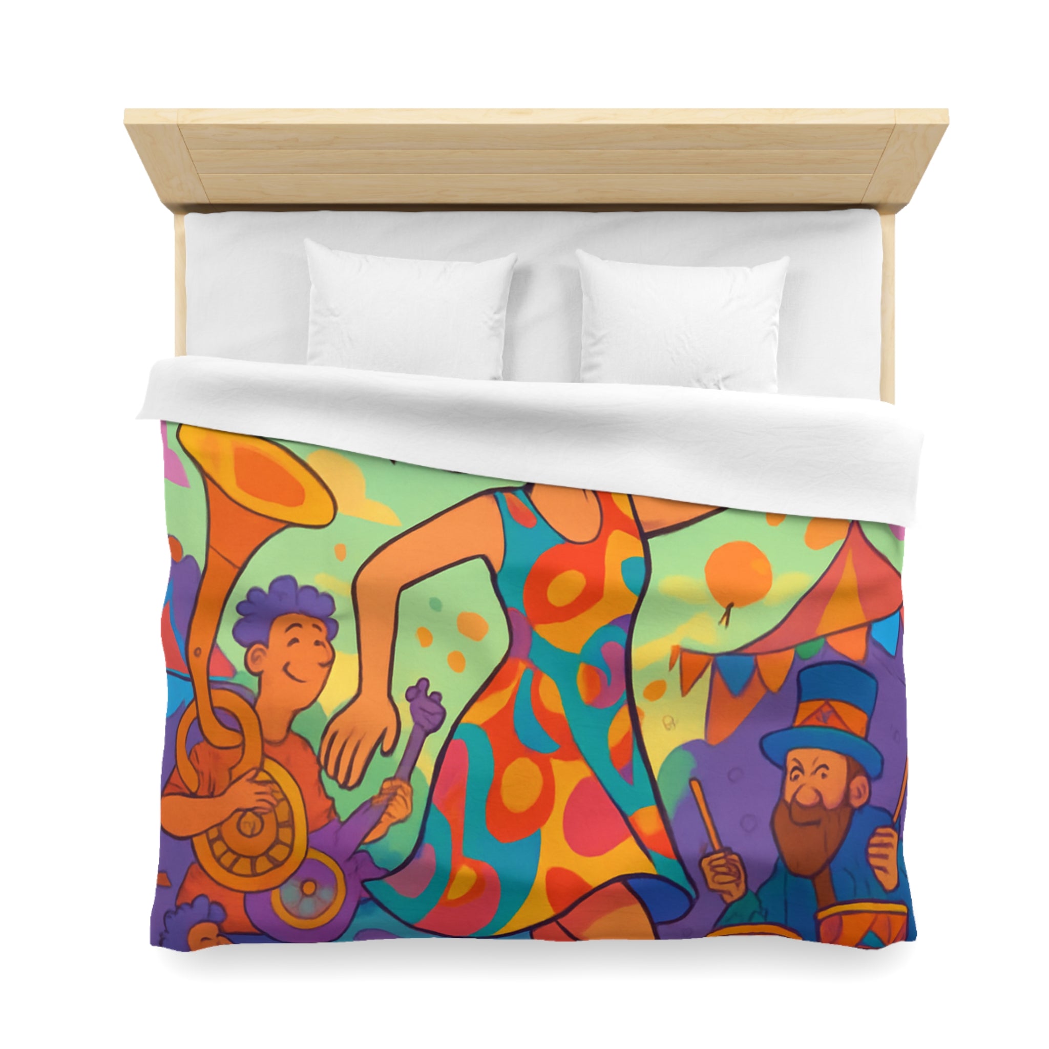 Housse de couette multicolore avec motif de fête joyeuse et personnages dansants