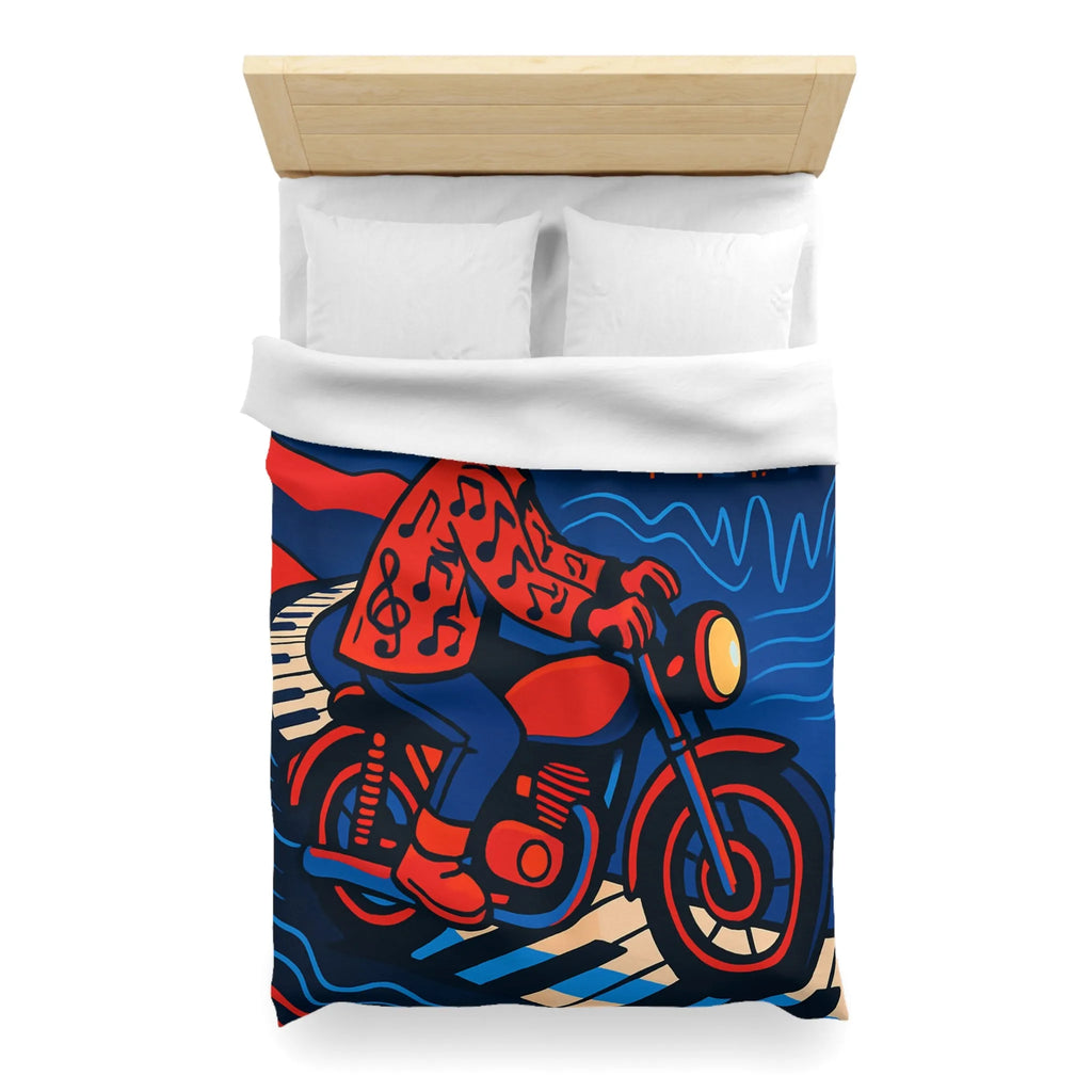 Housse de Couette Design Moderne: Motard Musicien dans Ville Lumineuse et Colorée