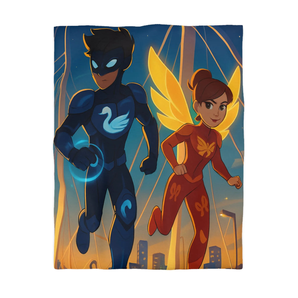 Housse de Couette Avec Héros Masqués et Ville au Crépuscule pour Chambre Enfant