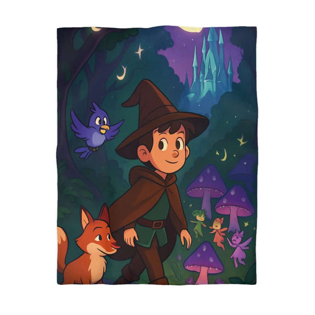 Enchantement de Forêt Nocturne : Magicien et Compagnons Animaux avec Champignons Magiques