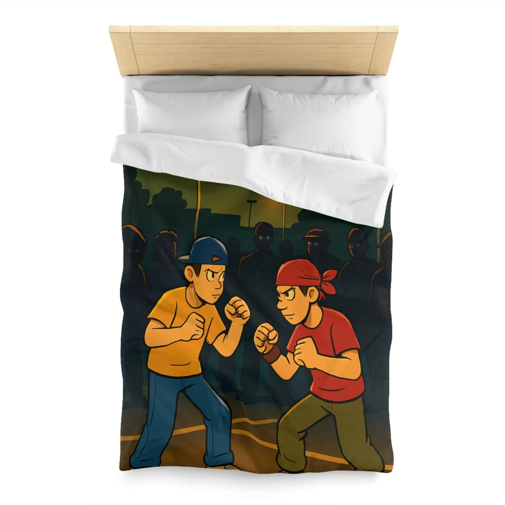 Housse de couette avec illustration urbaine de deux boxeurs sous lampadaires la nuit