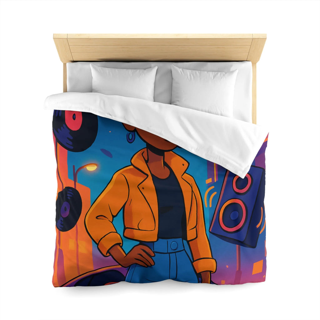 Housse de couette avec allure rétro urbaine et style dynamique aux couleurs vives