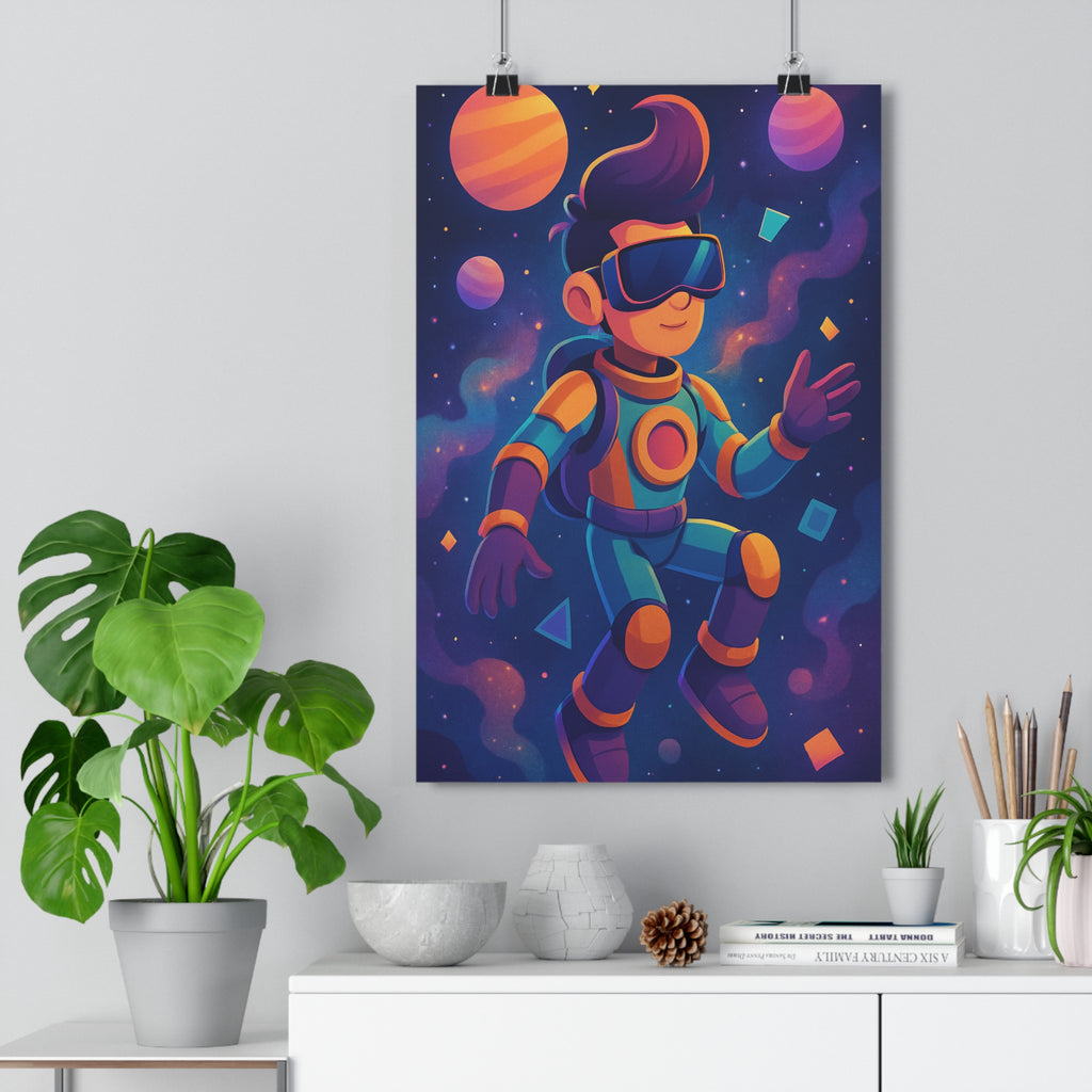 Poster décoratif coloré futuriste astronaute espace univers planètes géométrique dynamique bureau chambre 30x46 qualité