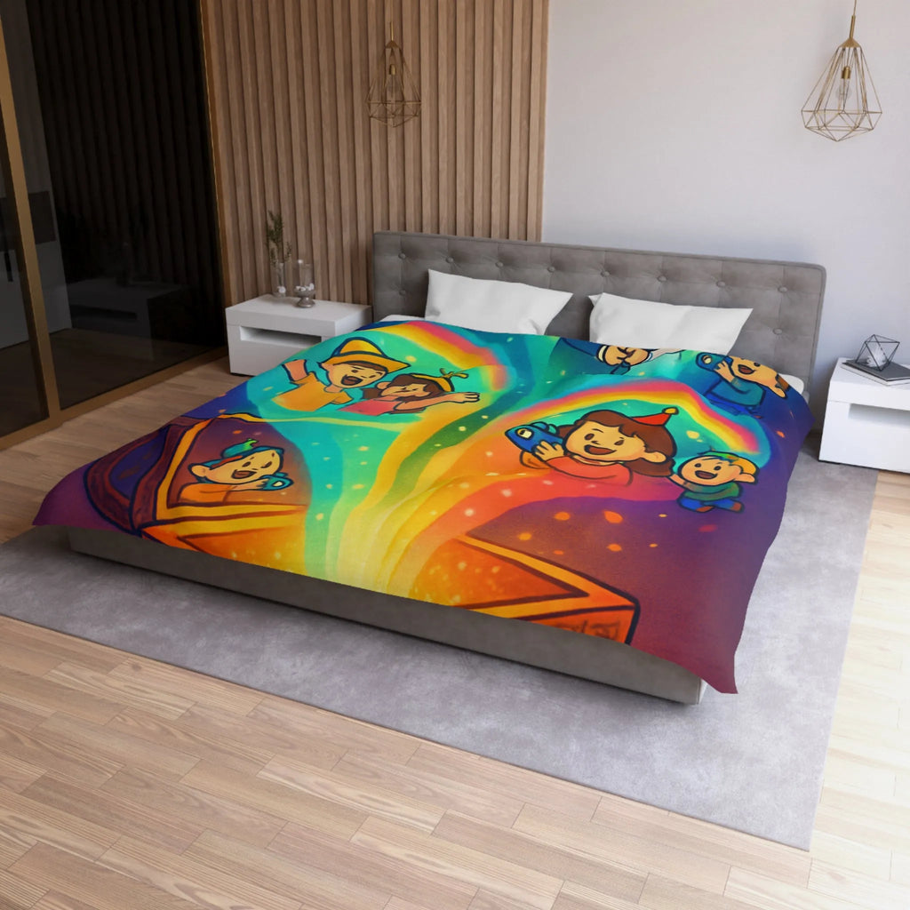 Housse de couette colorée avec coffre magique et souvenirs lumineux pour chambre joyeuse