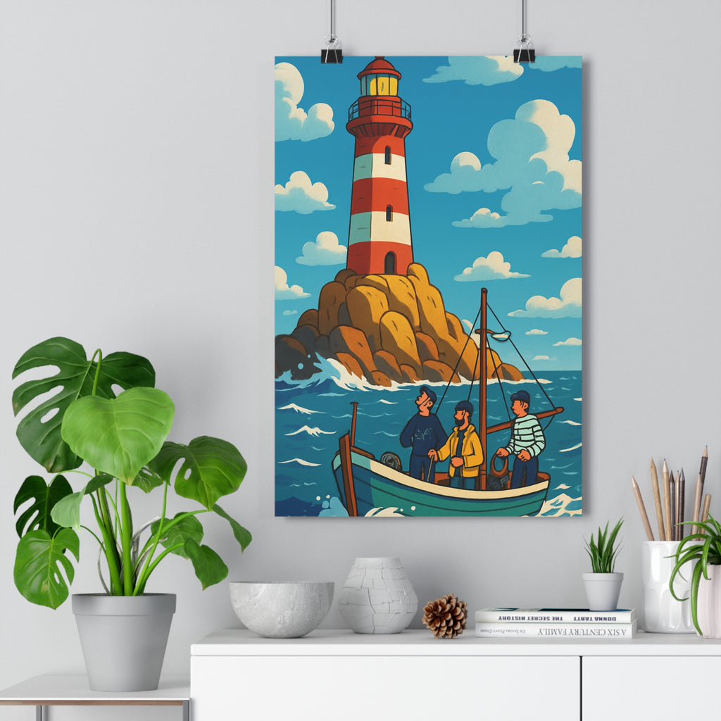 Poster décoratif maritime bleu rouge blanc dessin Bretagne salon chambre joyeux aventure lumineux qualité