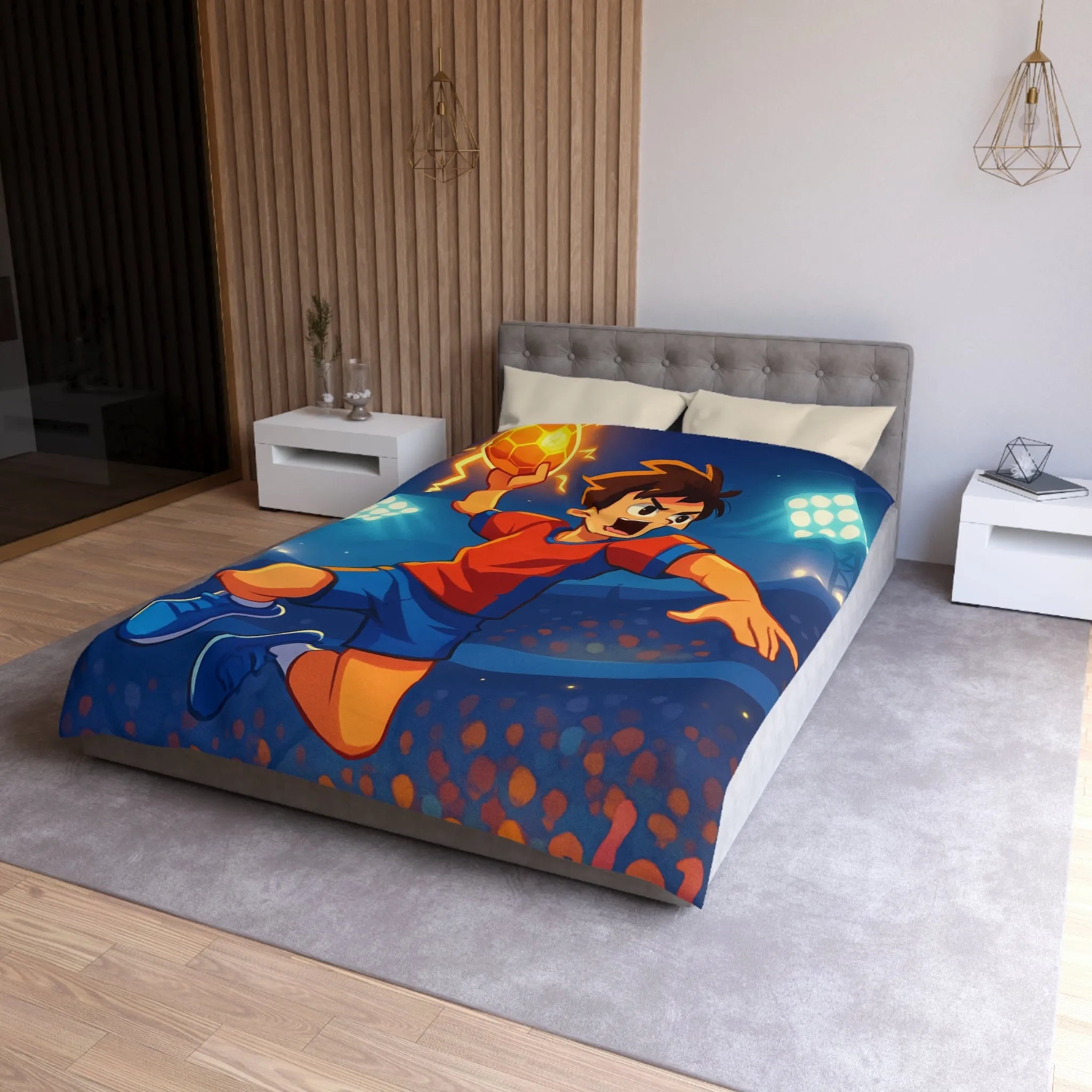 Housse de couette enfant illustrée de joueur de handball dynamique et énergétique