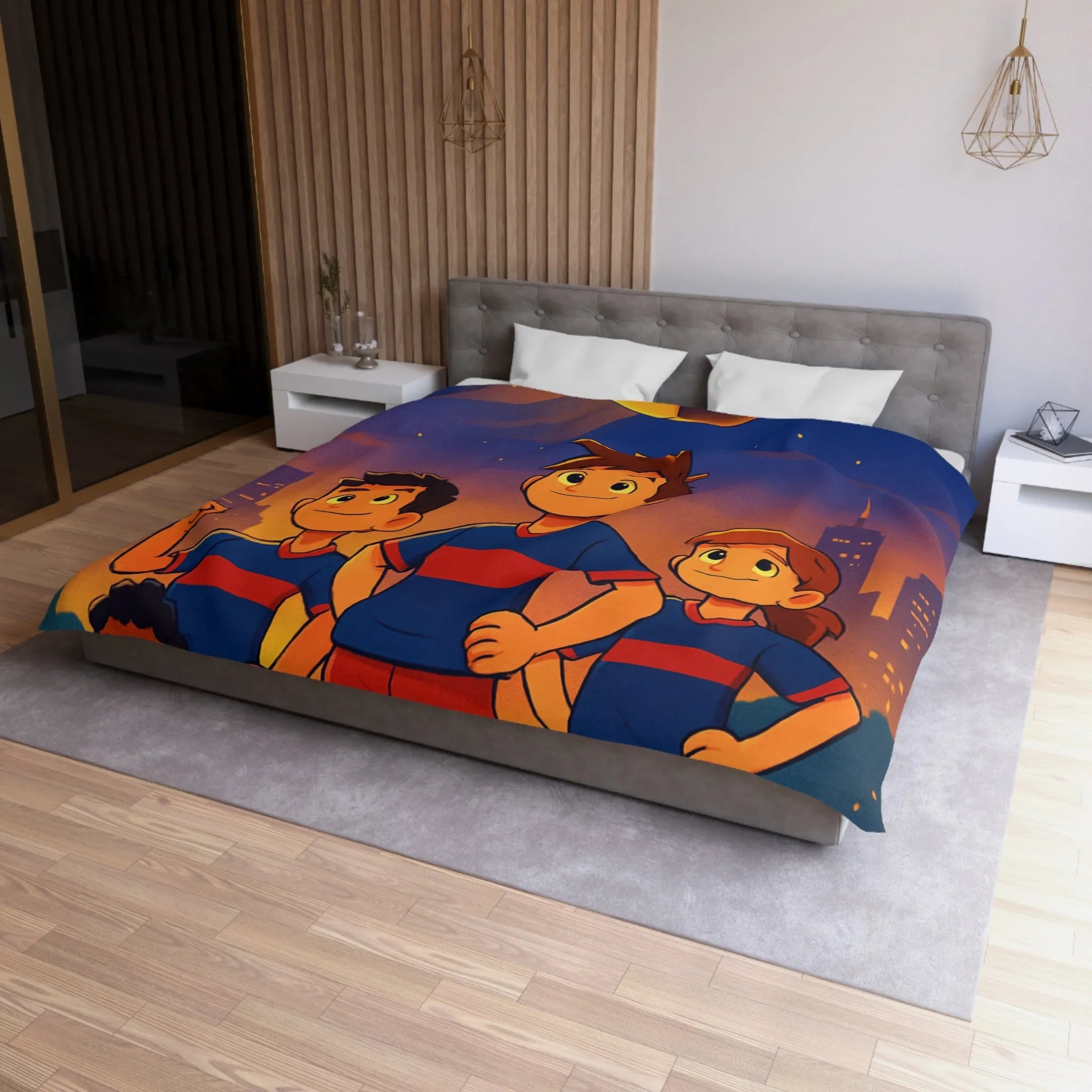 Housse de Couette Enfants avec Équipe de Football et Ballon Étoilé en Soirée