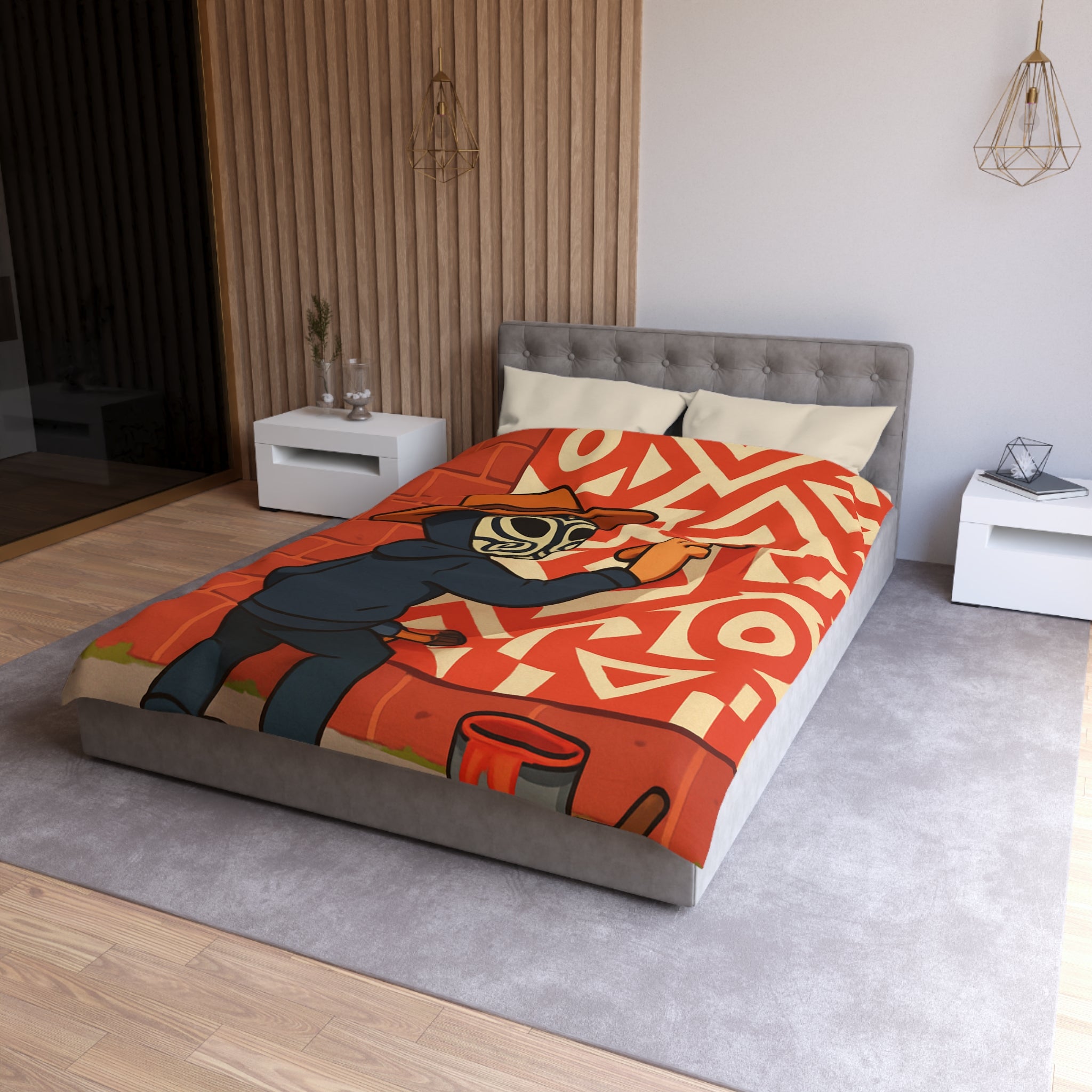 Housse de Couette Style Graffiti Masque Ethnique en Rouge et Blanc Pour Chambre Adulte