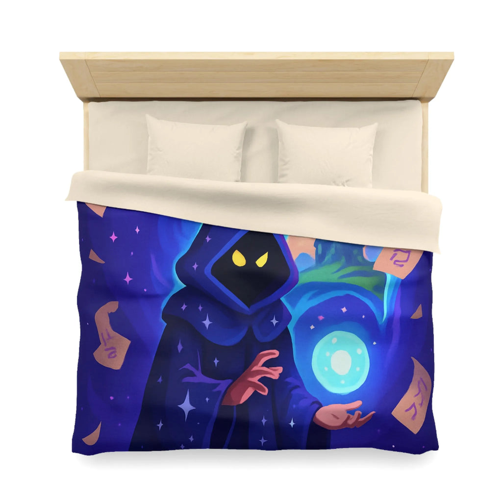 Housse de couette magique bleu nuit avec sorcier et château fantastique étoilé mystérieux