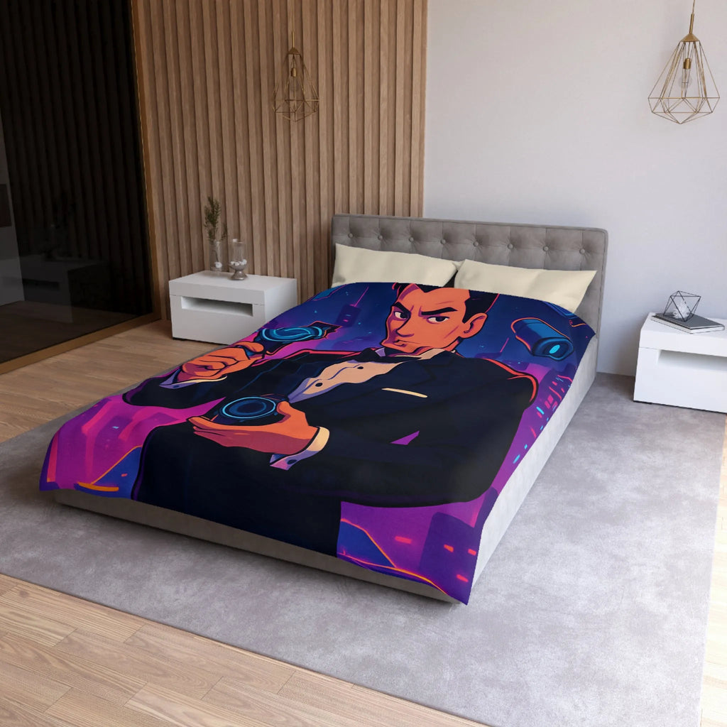 Housse de couette élégante avec illustration moderne et futuriste d'espion mystérieux