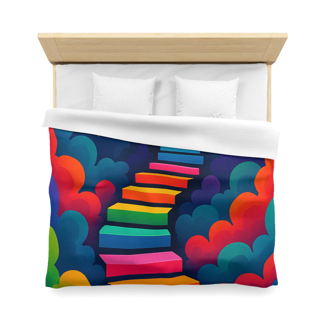 Housse de Couette Rêve d'Escalier Arc-en-Ciel avec Musicien et Oiseaux Colorés